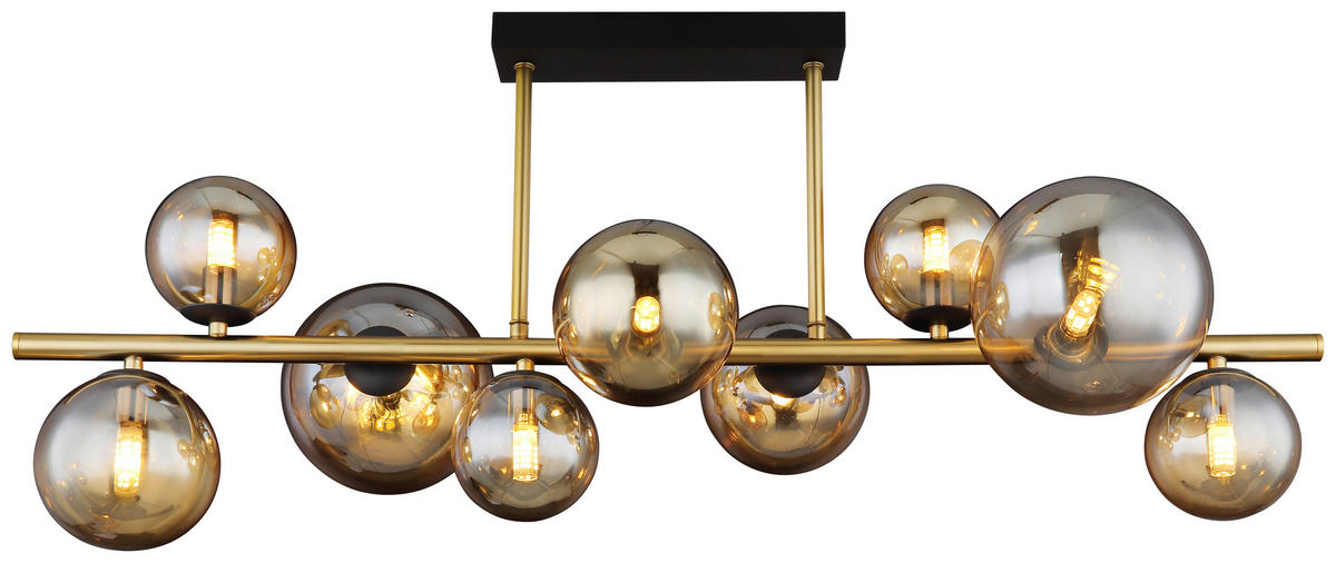 GLOBO Deckenleuchte 56135-9D amber schwarz messing Glas Metall B/H/L: ca. 30x38x87 cm G9 9 Brennstellen RIHA - messing/schwarz (87,00/30,00/38,00cm) - GLOBO