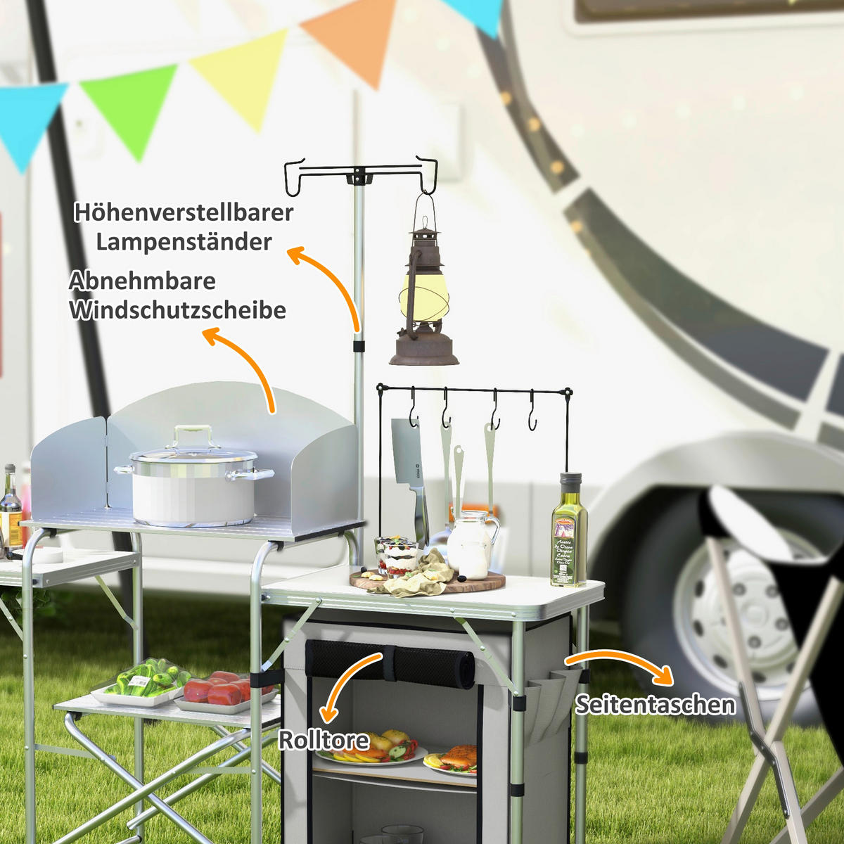 Outsunny Camping Küche B/H/L: ca. 48x119x144 cm Camping Küche - silber (144,00/48,00/119,00cm) - Outsunny