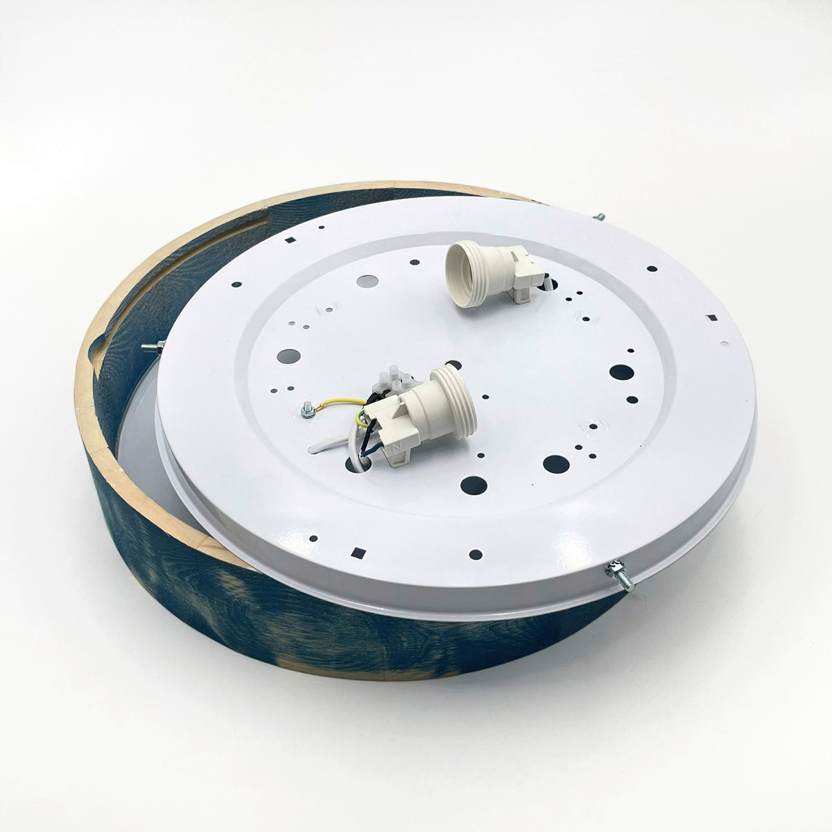 Lamkur Deckenleuchte blau hellbraun Glas Holz B/H/L: ca. 38x38x10 cm 2 Brennstellen Eveline - blau/hellbraun (10,00/38,00/38,00cm) - Lamkur