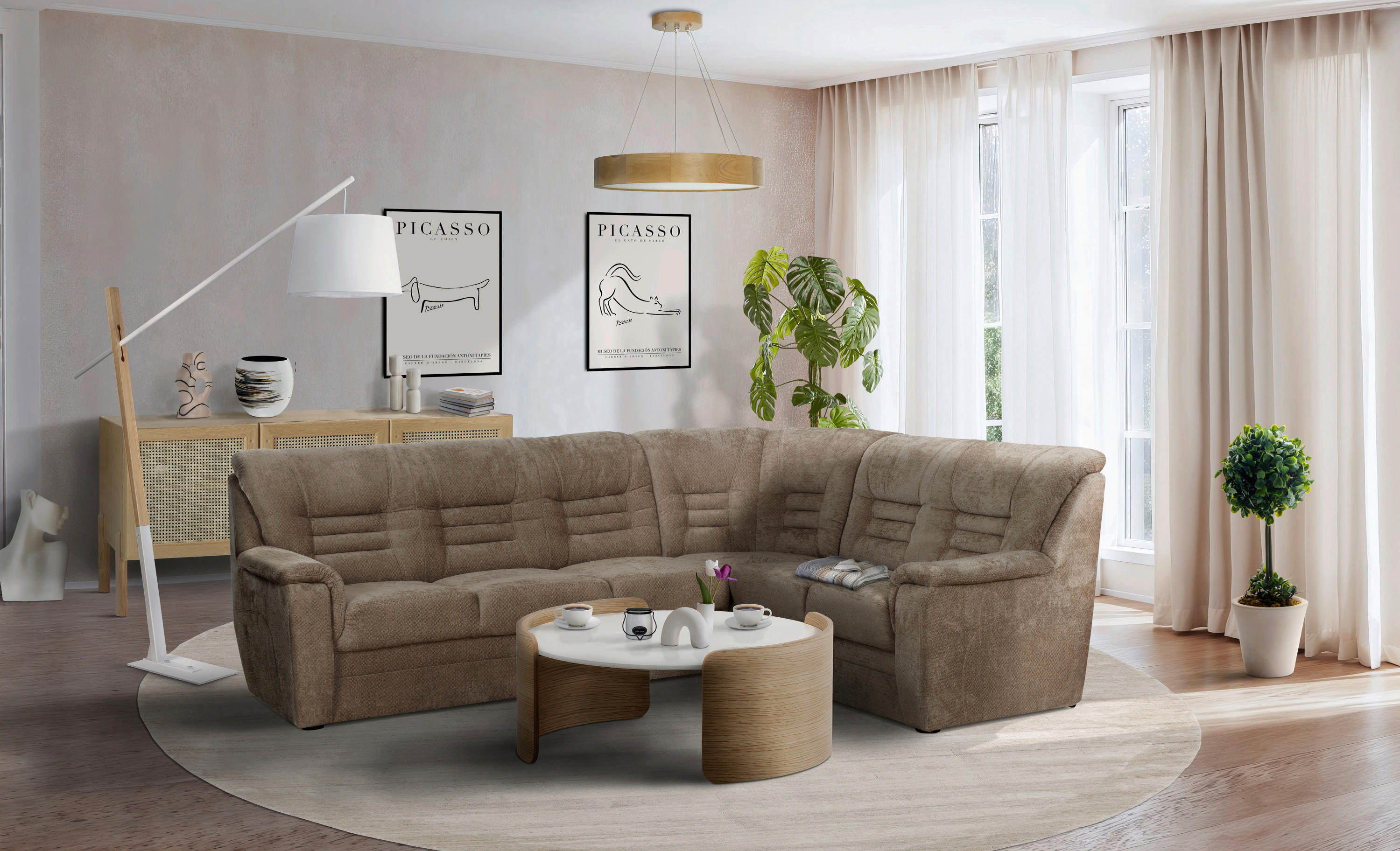 Rundecke Merlin sandbeige Microfaser B/H/T: ca. 280x98x222 cm Merlin - nussbaum/sandbeige (280,00/98,00/222,00cm)