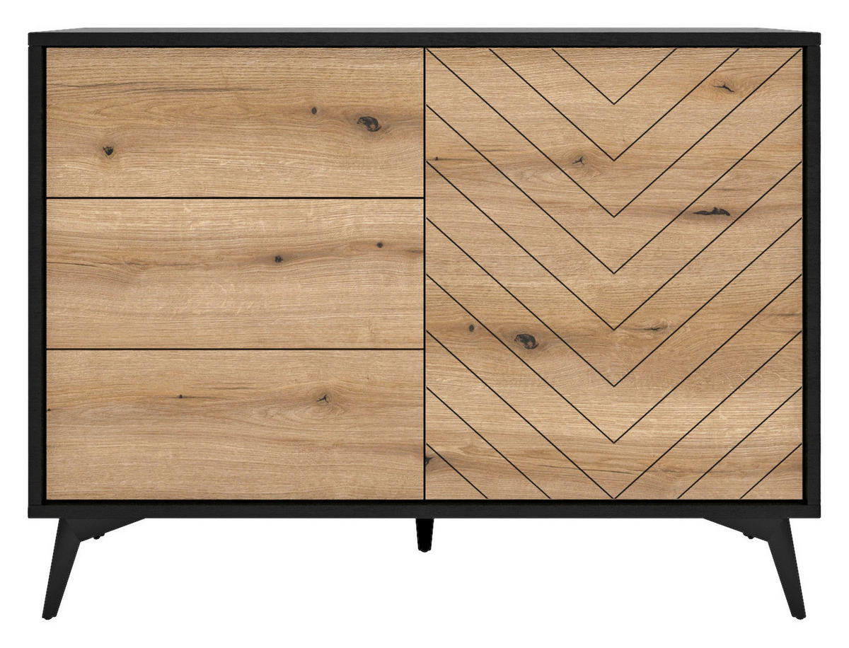 Kommode KOMMODE PEARL PE03 schwarz Eiche Evoke Coast Nachbildung B/H/T: ca. 104x77x39 cm KOMMODE PEARL PE03 - Eiche/schwarz (104,00/77,00/39,00cm) - WIPMEB