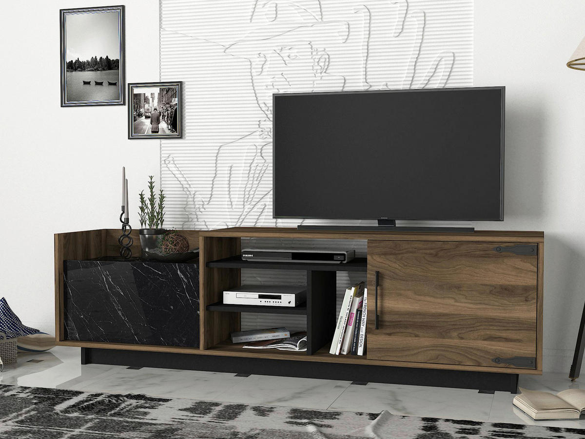 Wohnwand Siento walnuss Nachbildung Marmoroptik B/H/T: ca. 180x55x35 cm Siento - Marmoroptik/walnuss (180,00/55,00/35,00cm) - moebel17