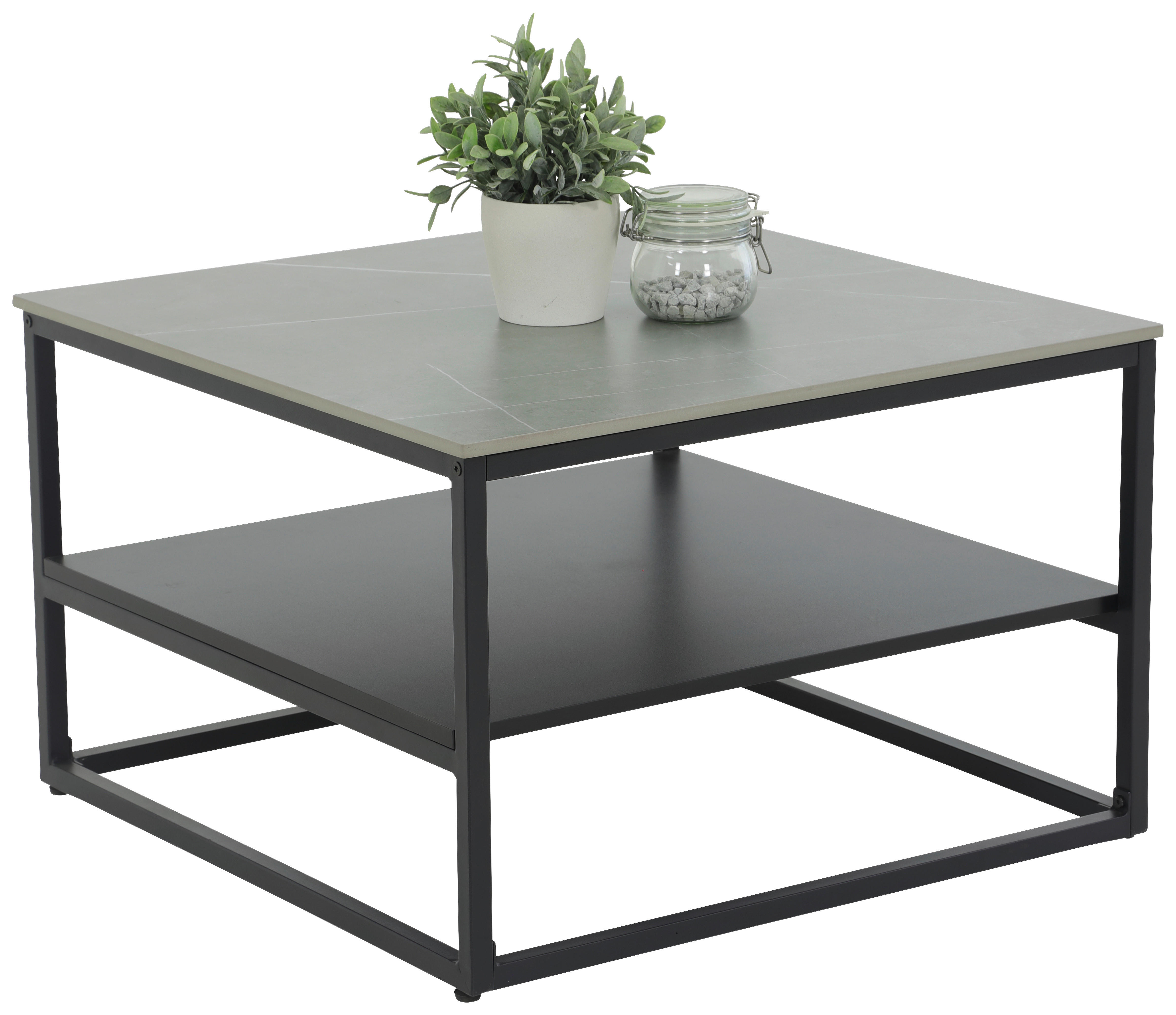 Couchtisch Hugo steingrau Marmor Optik B/H/T: ca. 70x40x70 cm Hugo - schwarz/steingrau (70,00/40,00/70,00cm)