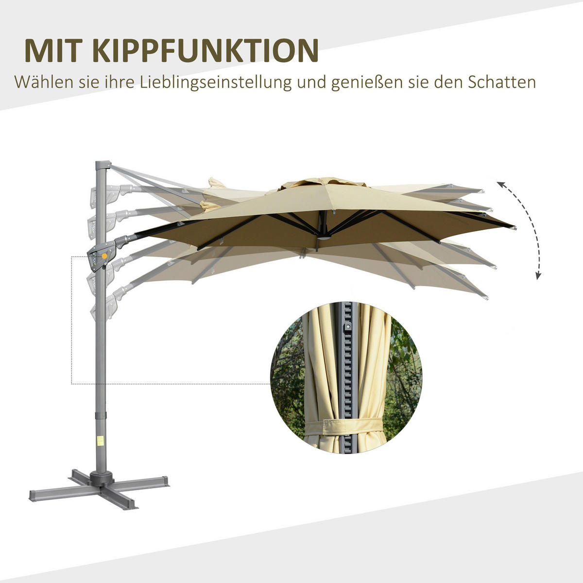 Outsunny Sonnenschirm khaki Aluminium B/H/L: ca. 298x269x298 cm Sonnenschirm - khaki (298,00/298,00/269,00cm) - Outsunny