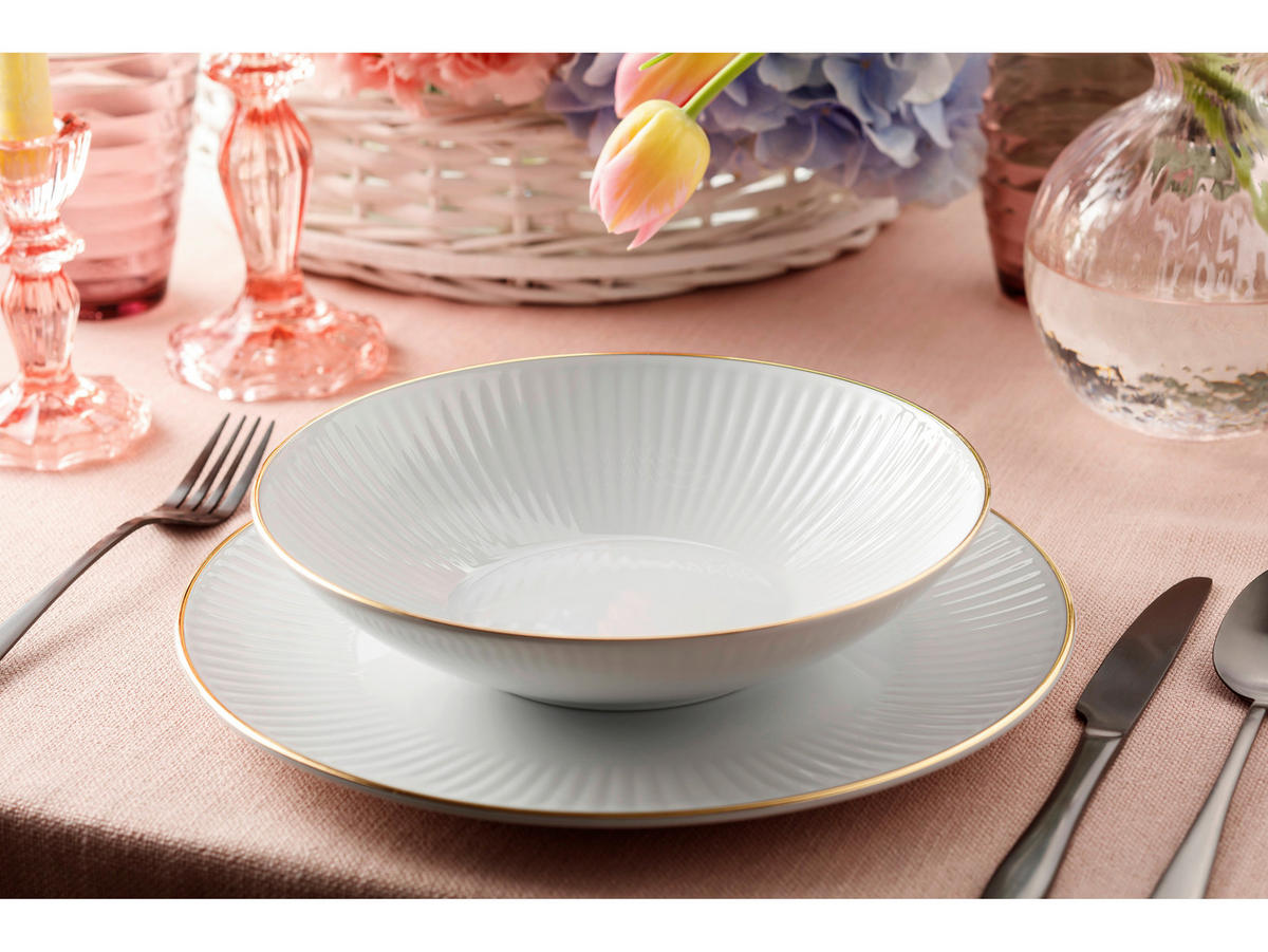 CreaTable Tafelservice Valencia gold Porzellan 12 tlg. Valencia - gold/weiß - CreaTable