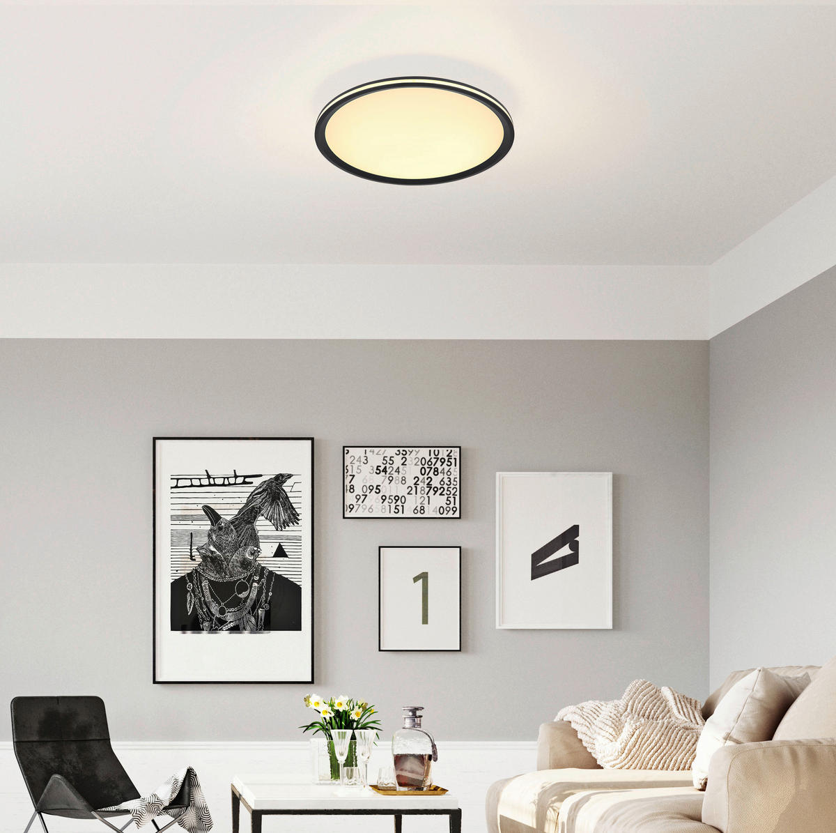 GLOBO LED-Deckenleuchte schwarz Opal Aluminium Metall Kunststoff H/D: ca. 5x50 cm BELISSA - schwarz/Opal (50,00/5,00cm) - GLOBO