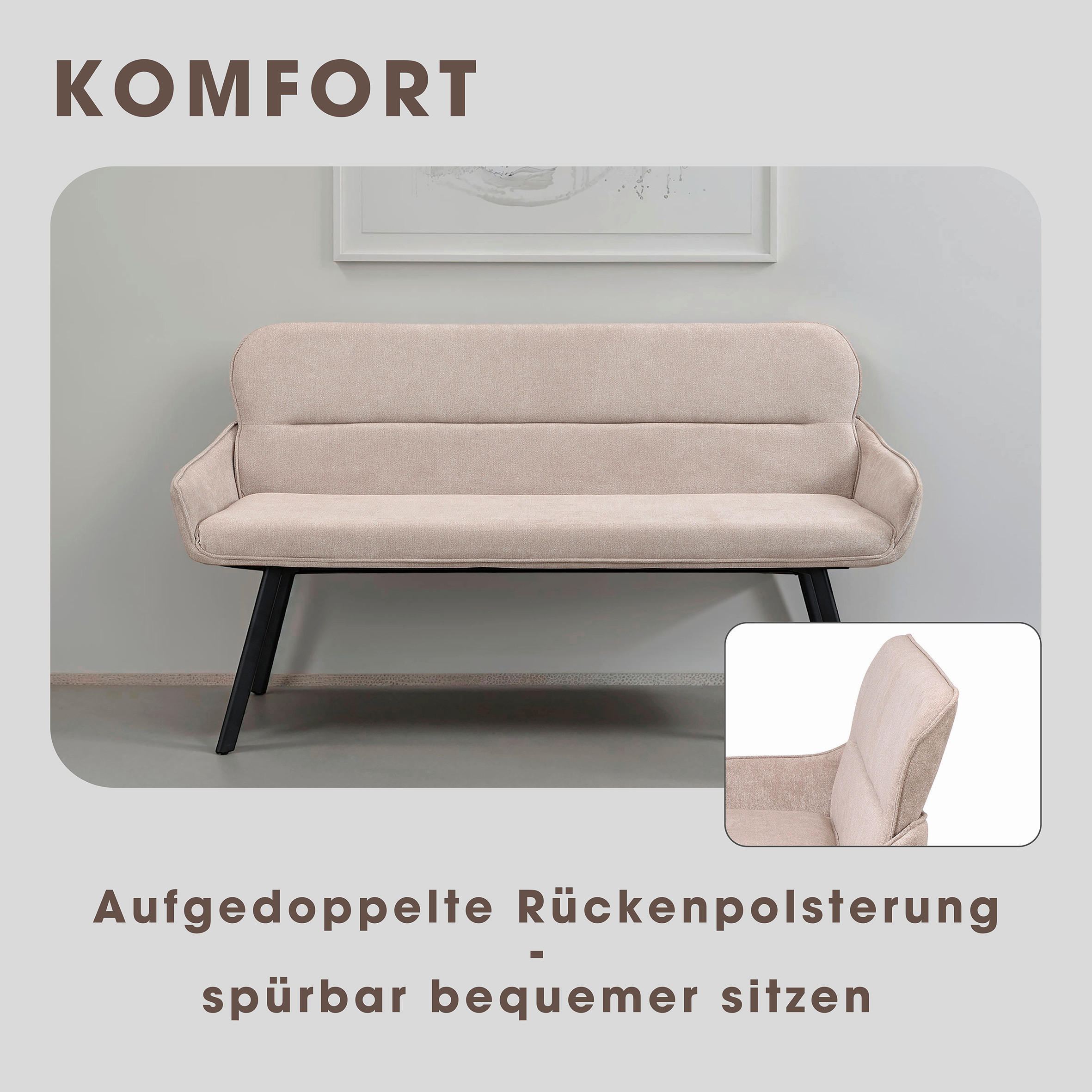Sitzbank RICO schwarz taupe Metall Stoff B/H/T: ca. 140x90x62 cm RICO - schwarz/taupe (140,00/90,00/62,00cm) - byLIVING