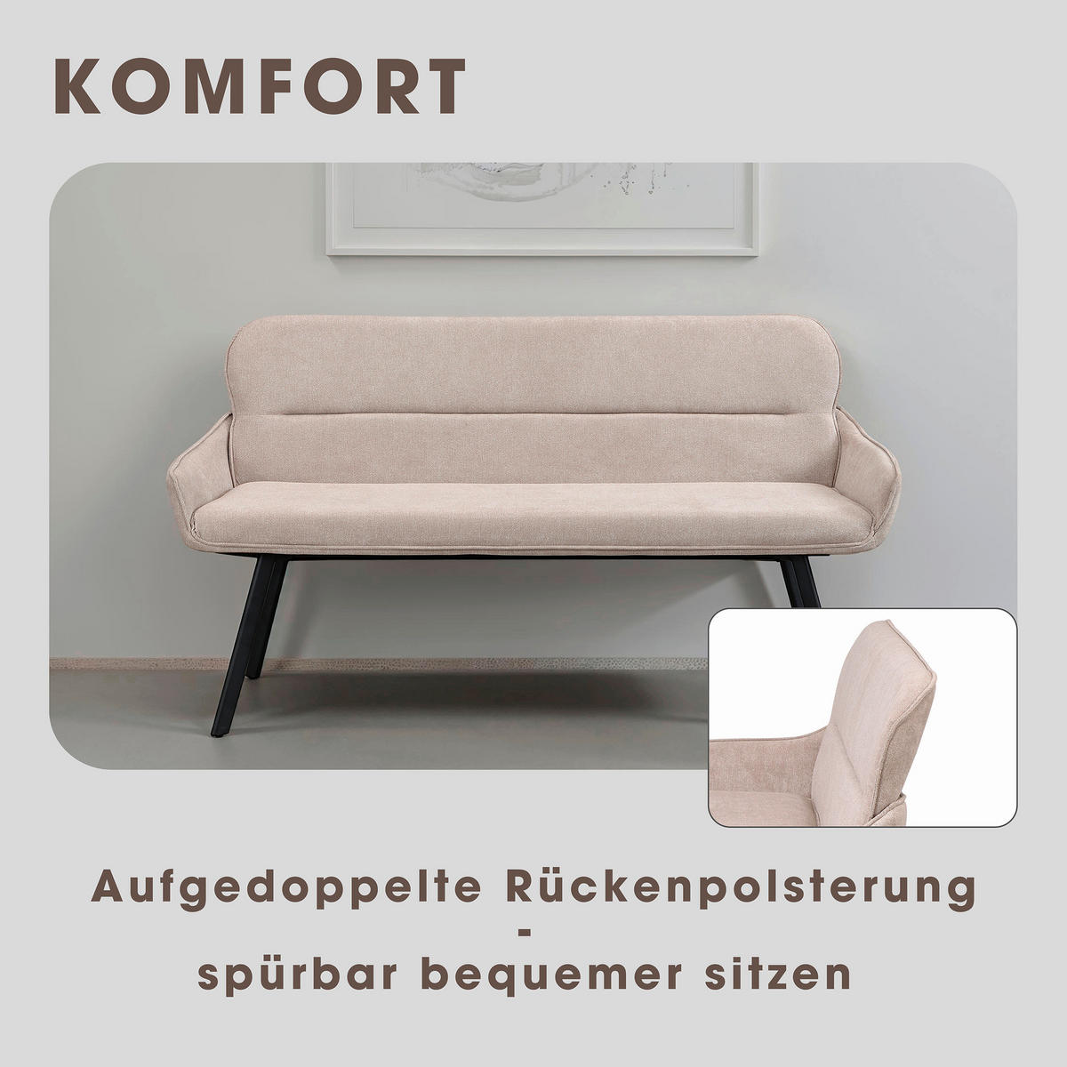 Sitzbank RICO schwarz taupe Metall Stoff B/H/T: ca. 140x90x62 cm RICO - schwarz/taupe (140,00/90,00/62,00cm) - byLIVING