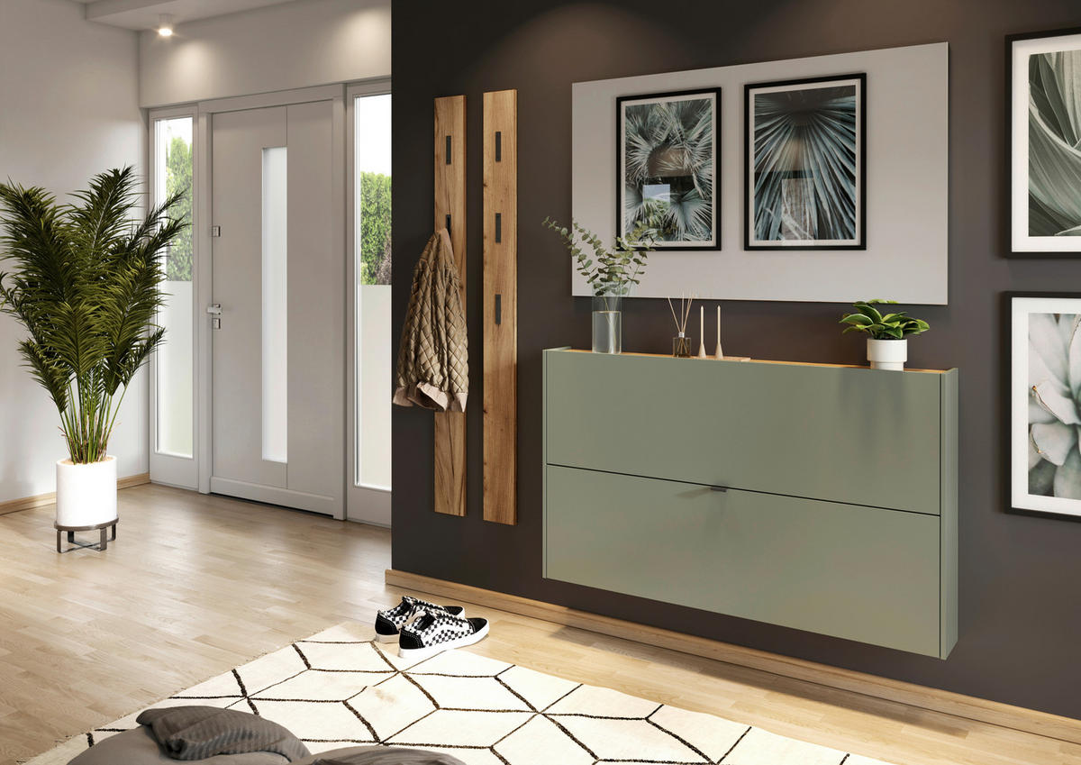 Schuhschrank 1392-629 Eiche Navarra Nachbildung grün B/H/T: ca. 140x85x19 cm 1392-629 - Eiche/grün (140,00/85,00/19,00cm) - Germania