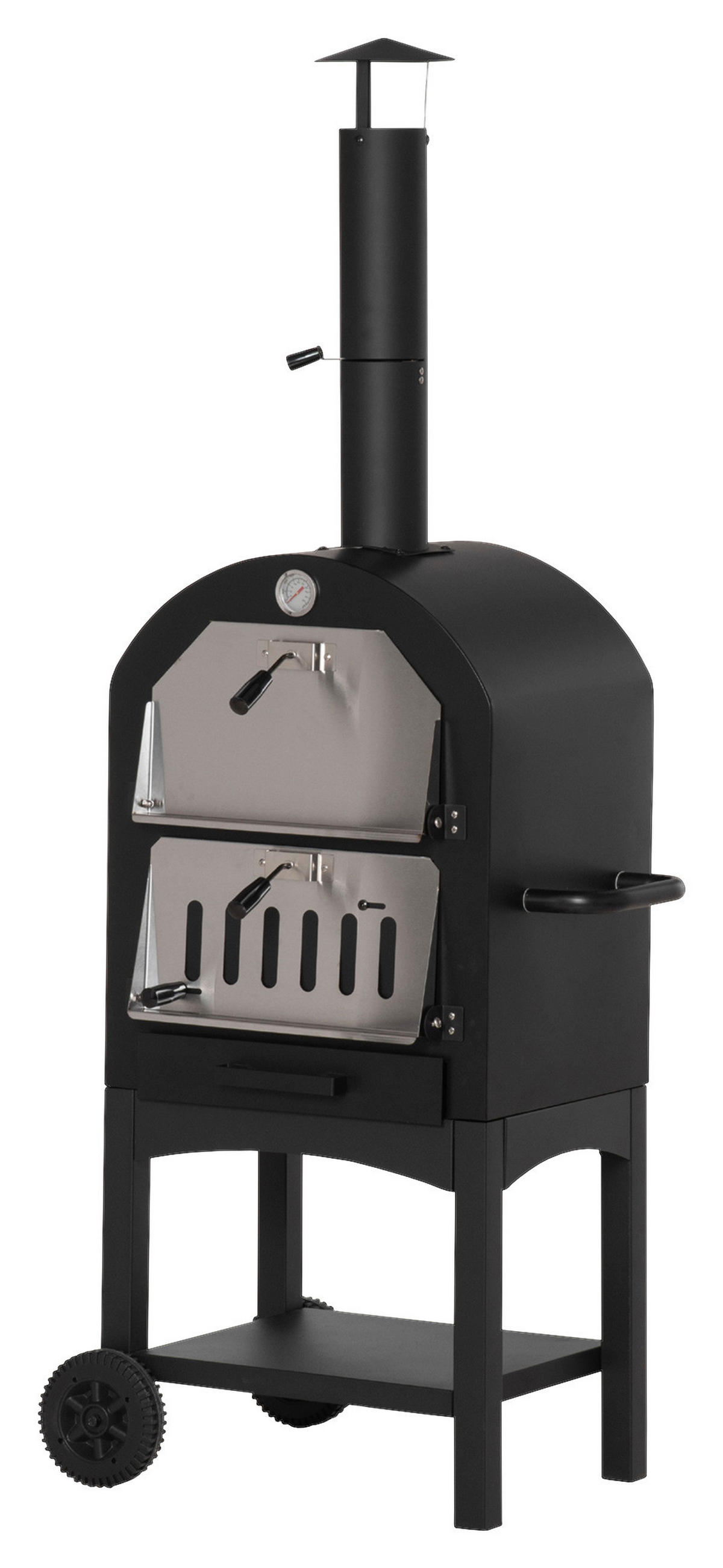 Outsunny Pizzaofen mit Schornstein schwarz Stahl B/H/L: ca. 54x161x63 cm Pizzaofen 846-085 - schwarz/silber (63,00/54,00/161,00cm) - Outsunny