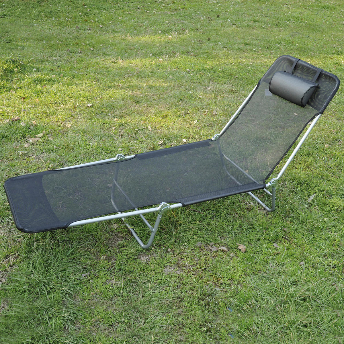 Outsunny Gartenliege schwarz Stahl B/H/L: ca. 56x24,5x182 cm Gartenliege_klappbar - schwarz (182,00/56,00/24,50cm) - Outsunny