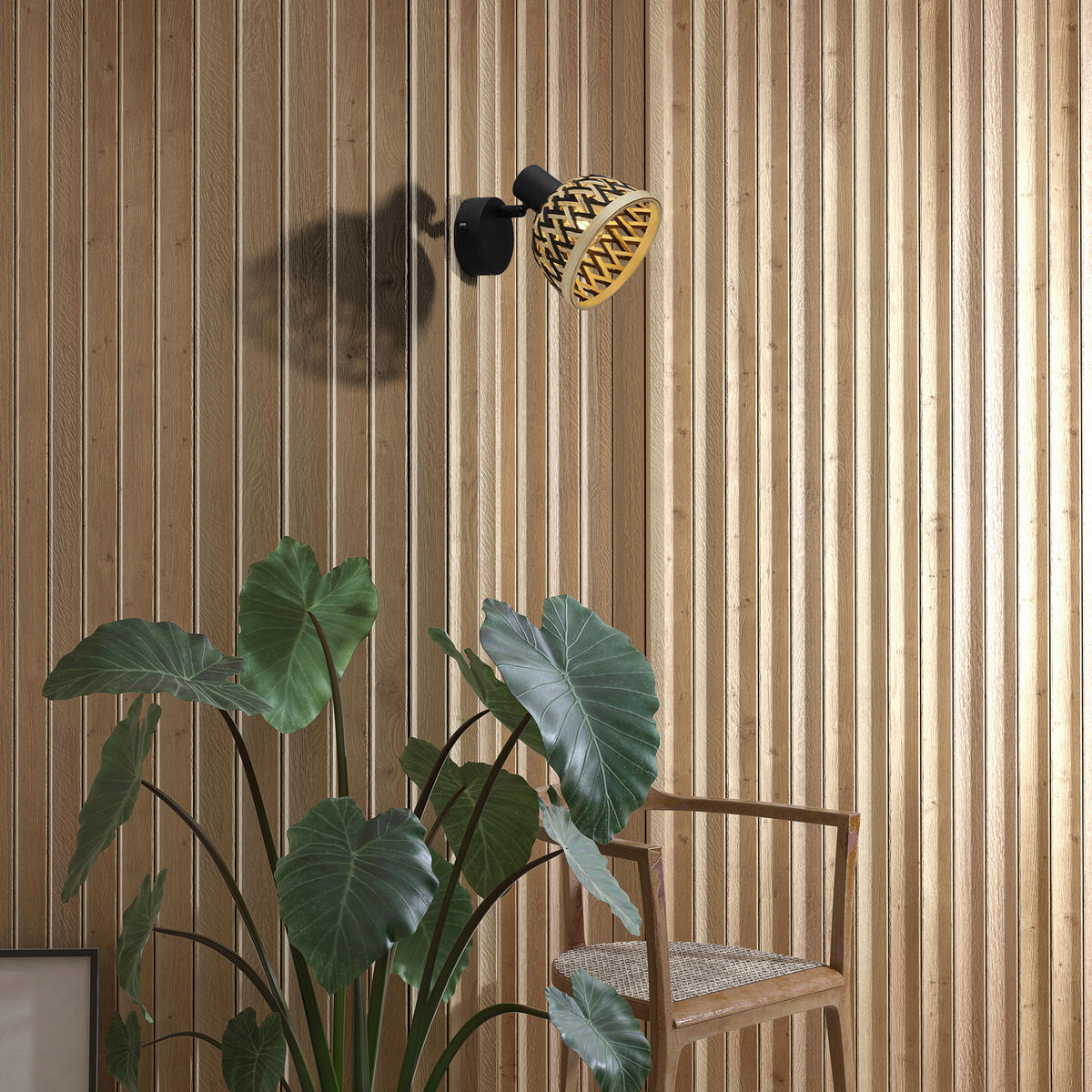 Searchlight Strahler schwarz Bambus Stahl B/H/T: ca. 13x18x19 cm E14 1 Brennstellen Lance - schwarz (13,00/18,00/19,00cm) - Searchlight