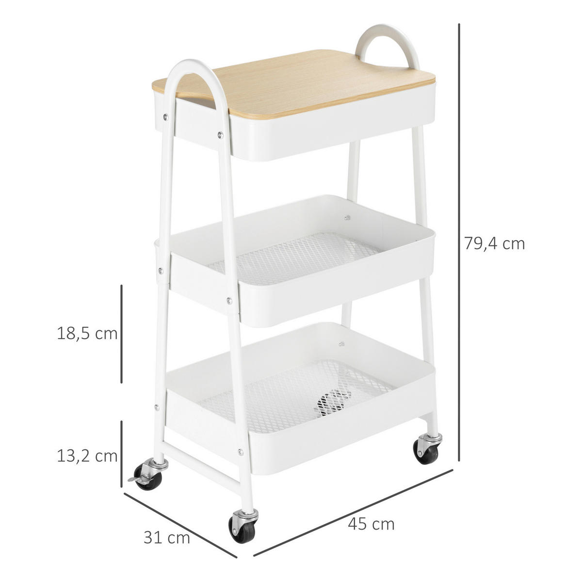 HOMCOM Küchenwagen weiß Edelstahl B/H/L: ca. 31x45x79,4 cm Küchenwagen - weiß (79,40/31,00/45,00cm) - HOMCOM