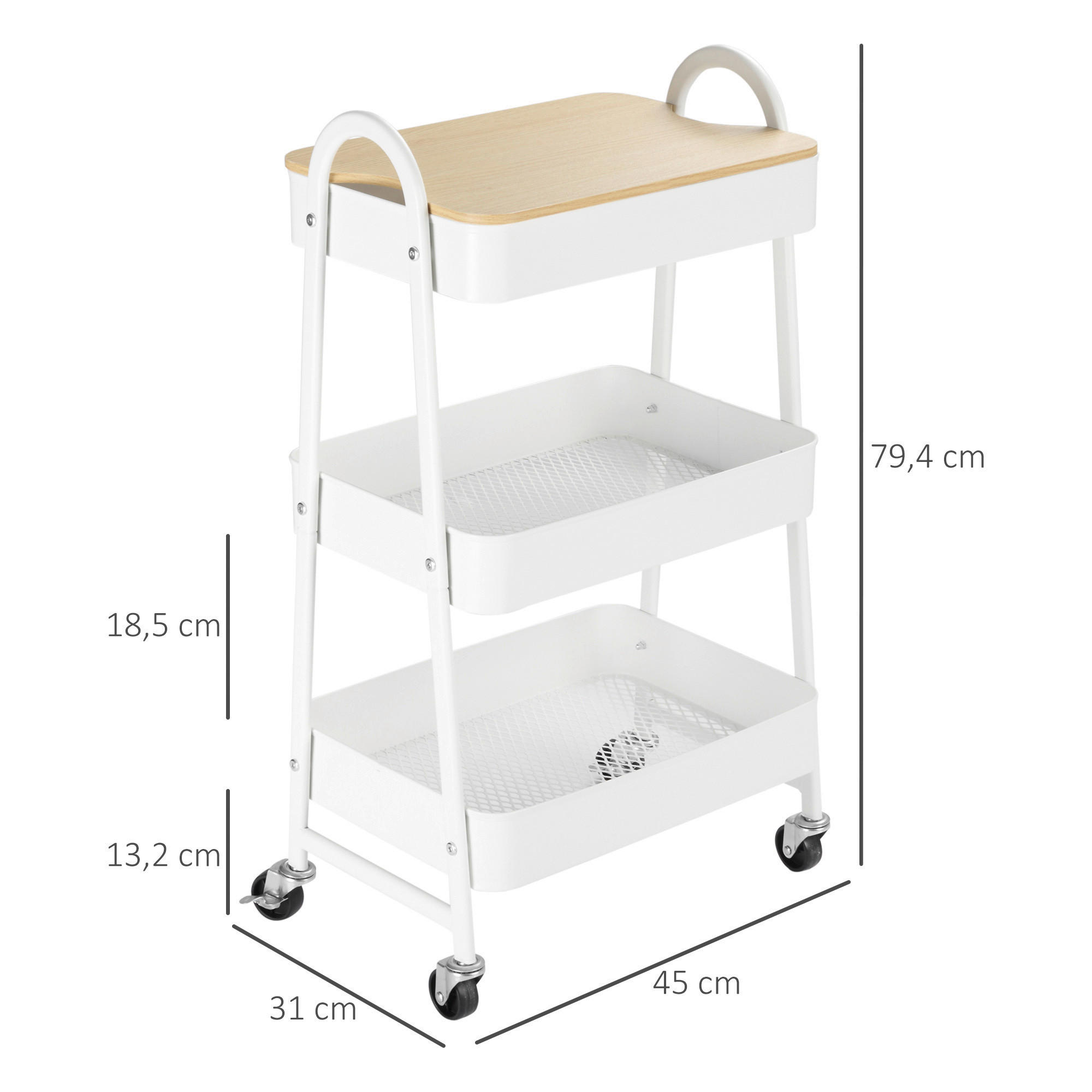 HOMCOM Küchenwagen weiß Edelstahl B/H/L: ca. 31x45x79,4 cm