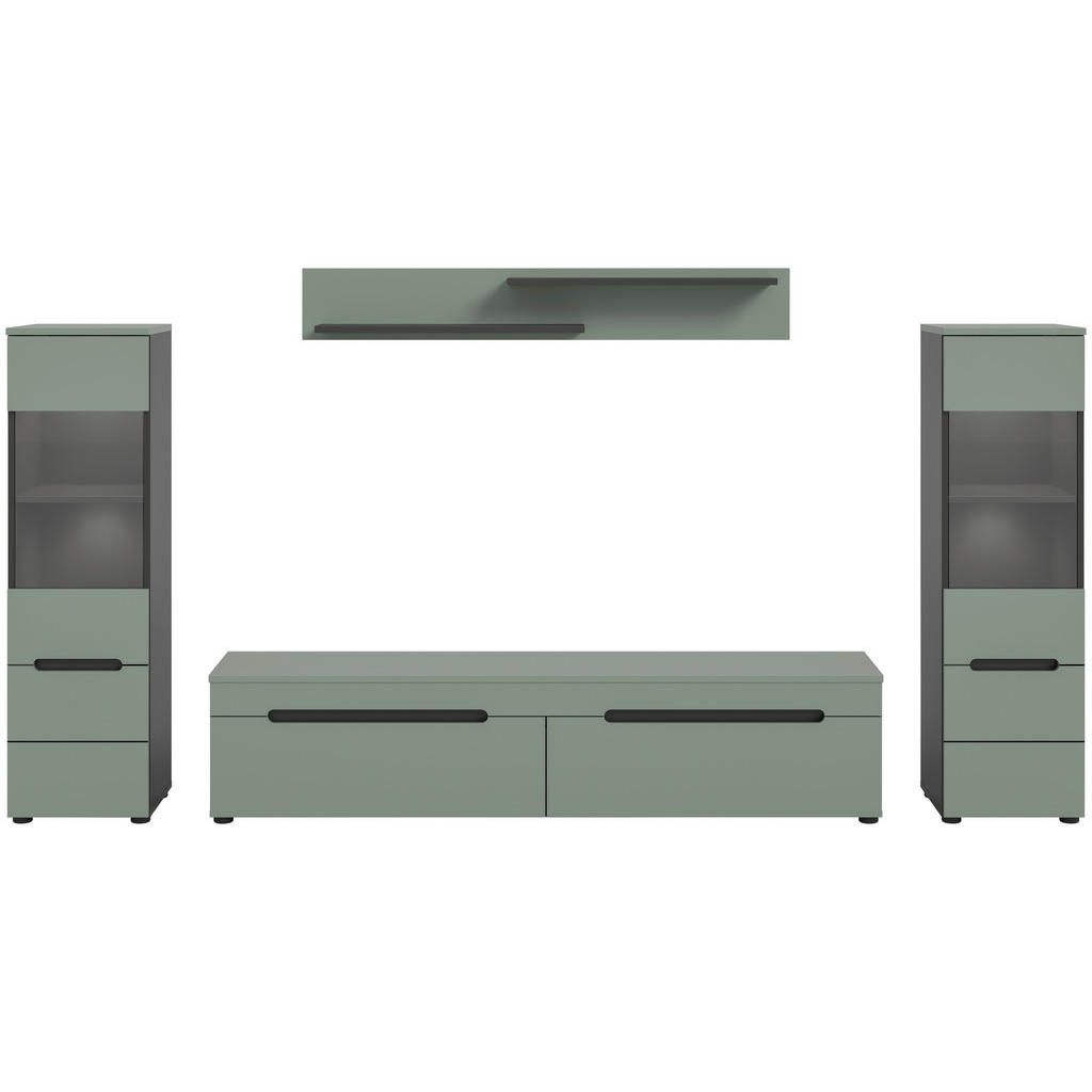 Thumbnail - Wohnwand Canu grün basaltgrau Nachbildung B/H/T: ca. 272x141x33 cm