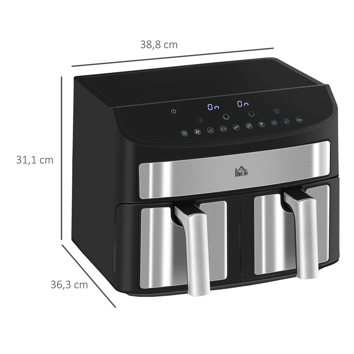 HOMCOM Heißluftfritteuse 800-174V90BK schwarz Kunststoff B/H/L: ca. 36,3x38,8x31,1 cm ca. 8 l Heißluftfritteuse - schwarz (31,10/36,30/38,80cm) - HOMCOM