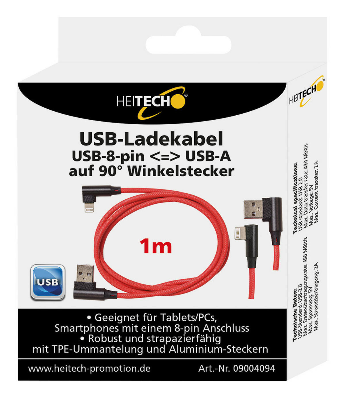 Heitech Ladekabel 09004094 rot USB-Ladekabel_Heitech - rot (100,00cm) - Heitech