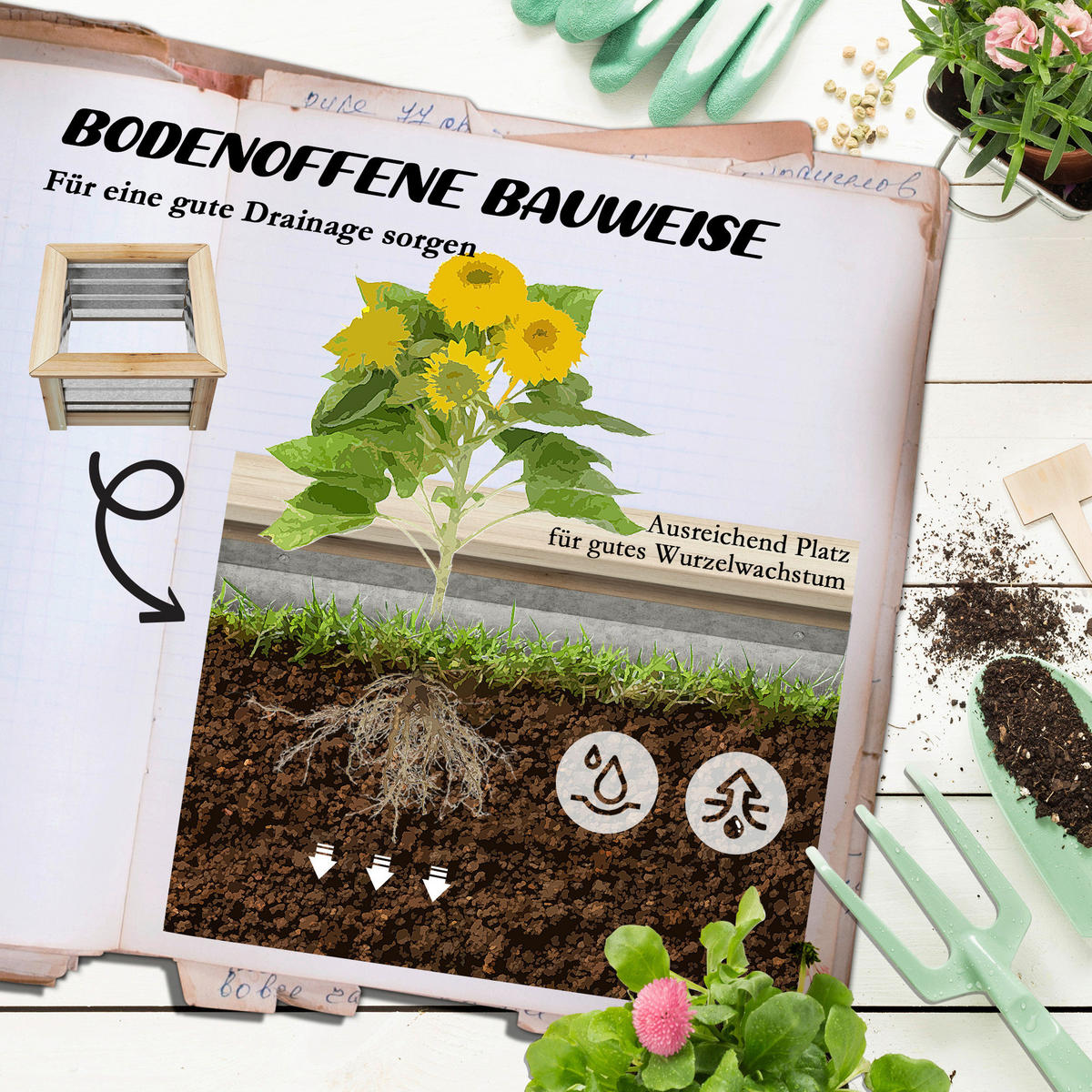 Outsunny Hochbeet silber Metall B/H/L: ca. 45x30x45 cm Hochbeet - natur/silber (45,00/45,00/30,00cm) - Outsunny
