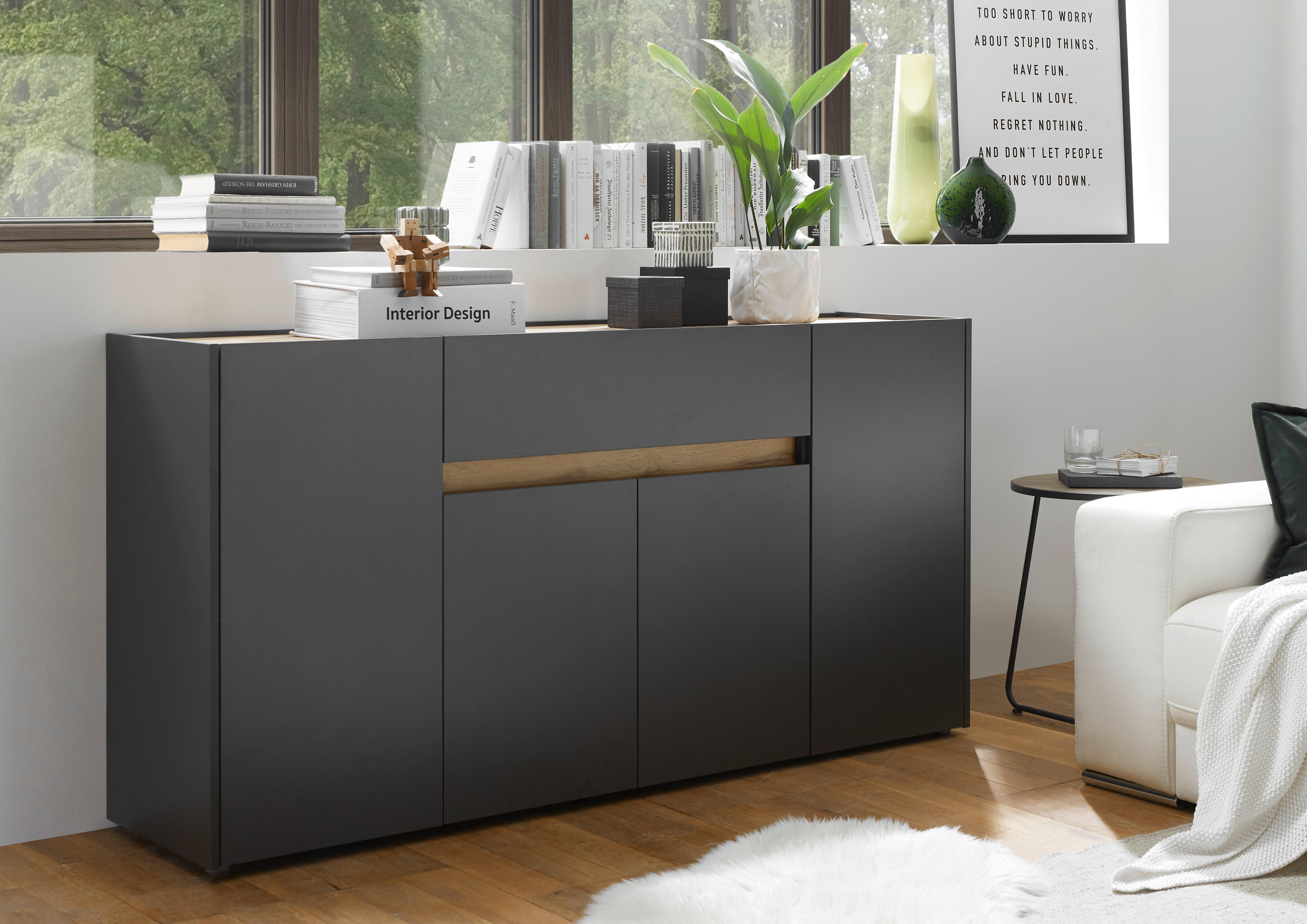 Sideboard City Eiche Wotan Nachbildung anthrazit B/H/T: ca. 170x84x40 cm City - Eiche/anthrazit (170,00/84,00/40,00cm)