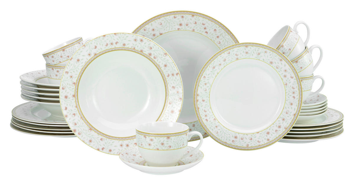 CreaTable Kombiservice Emilia weiß Porzellan 30 tlg. Emilia - weiß/creme - CreaTable