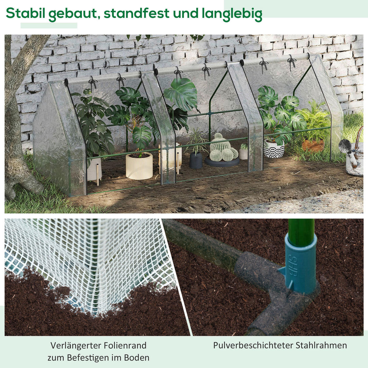 Outsunny Folientunnel mit 3 Türen B/H/L: ca. 90x90x270 cm Folientunnel_mit_3Türen - weiß (270,00/90,00/90,00cm) - Outsunny