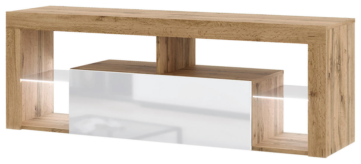 TV-Lowboard TV LOWBOARD Everest 140 LED Eiche Wotan Nachbildung weiß glänzend B/H/T: ca. 140x50x35 cm TV LOWBOARD Everest 140 LED - Eiche/weiß (140,00/50,00/35,00cm) - WIPMEB