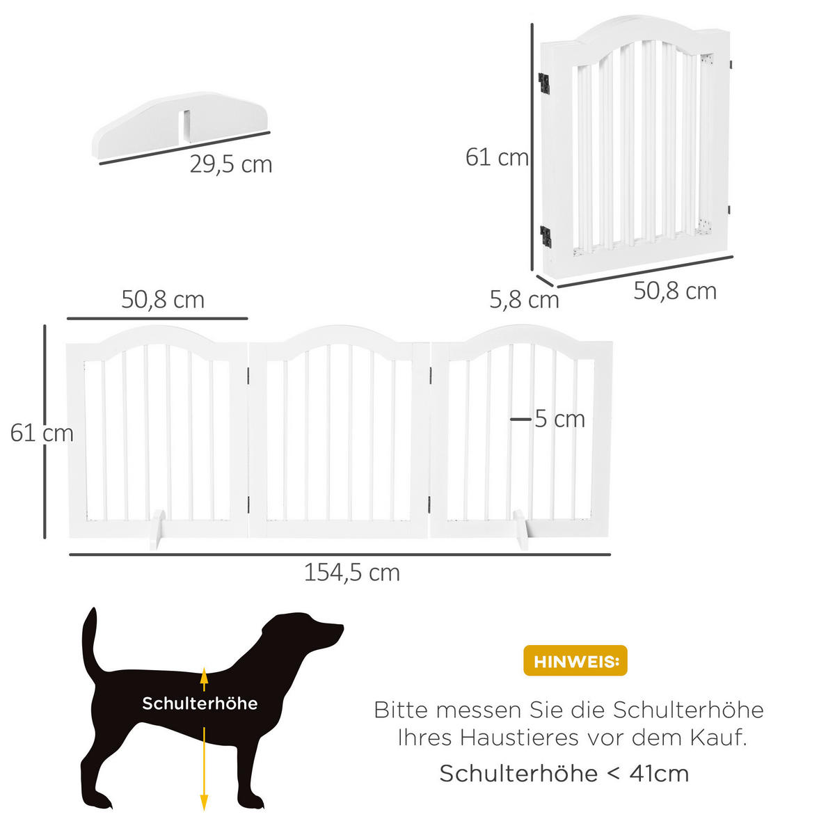 PawHut Hunde-Schutzgitter weiß Polypropylen B/H/L: ca. 29,5x154,5x61 cm Hunde-Absperrgitter - weiß (61,00/29,50/154,50cm) - PawHut