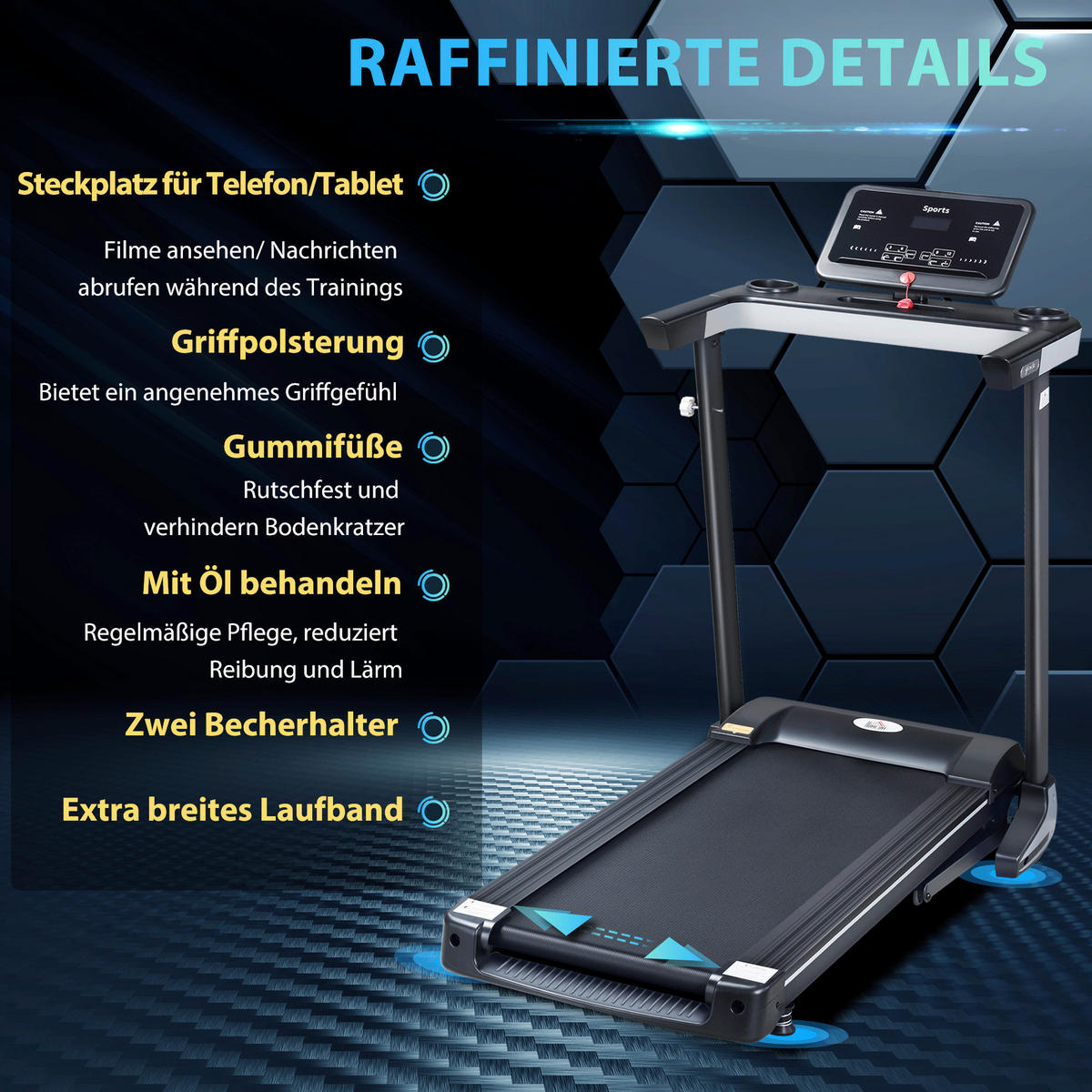 HOMCOM Laufband schwarz Polypropylen B/H/L: ca. 128x122x71 cm Laufband - schwarz (71,00/128,00/122,00cm) - HOMCOM