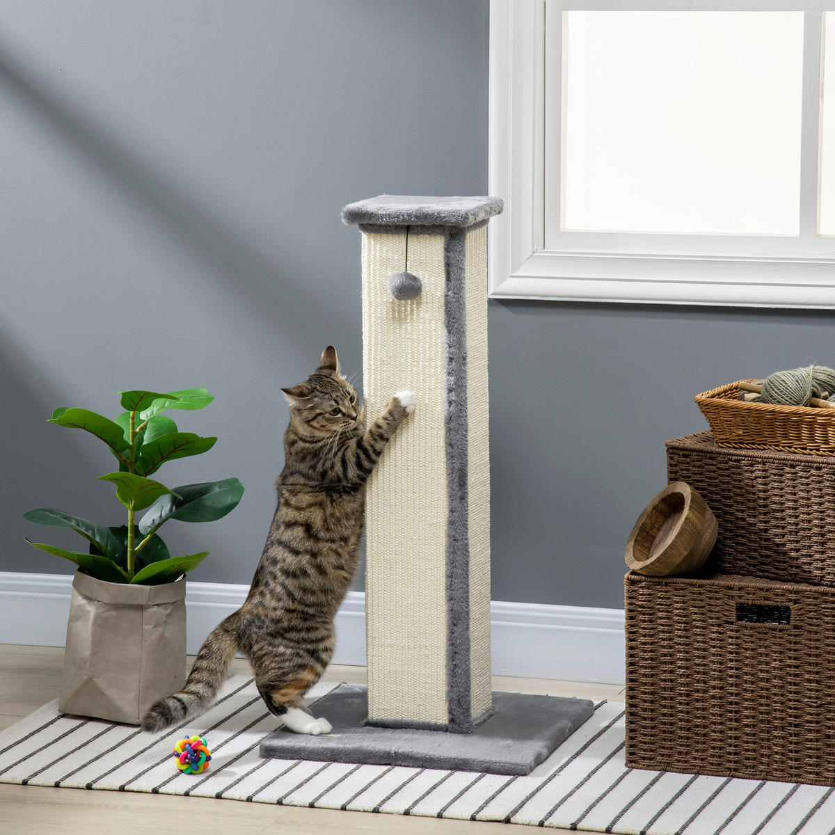 PawHut Kratzbaum grau Sisal B/H/L: ca. 41x81x41 cm Kratzbaum - cremeweiß/grau (41,00/41,00/81,00cm) - PawHut