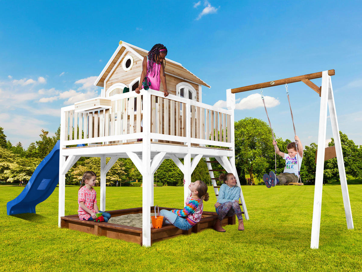 AXI Spielhaus Liam braun B/H/L: ca. 541x291x277 cm Liam - braun/blau (277,00/541,00/291,00cm) - AXI