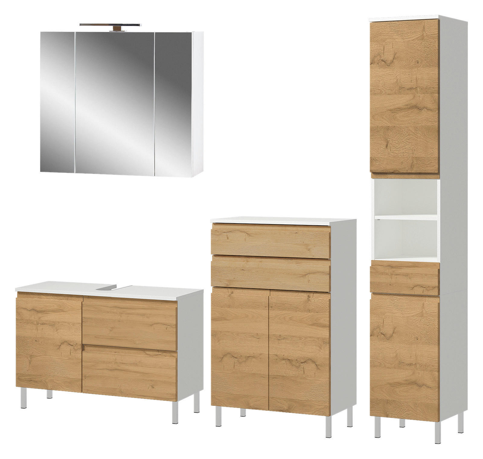 Badezimmer-Set 7962-559 weiß Eiche Grand-Son Nachbildung B/H/T: ca. 204x190x34 cm 7962-559 - Eiche/weiß (204,00/190,00/34,00cm) - Germania