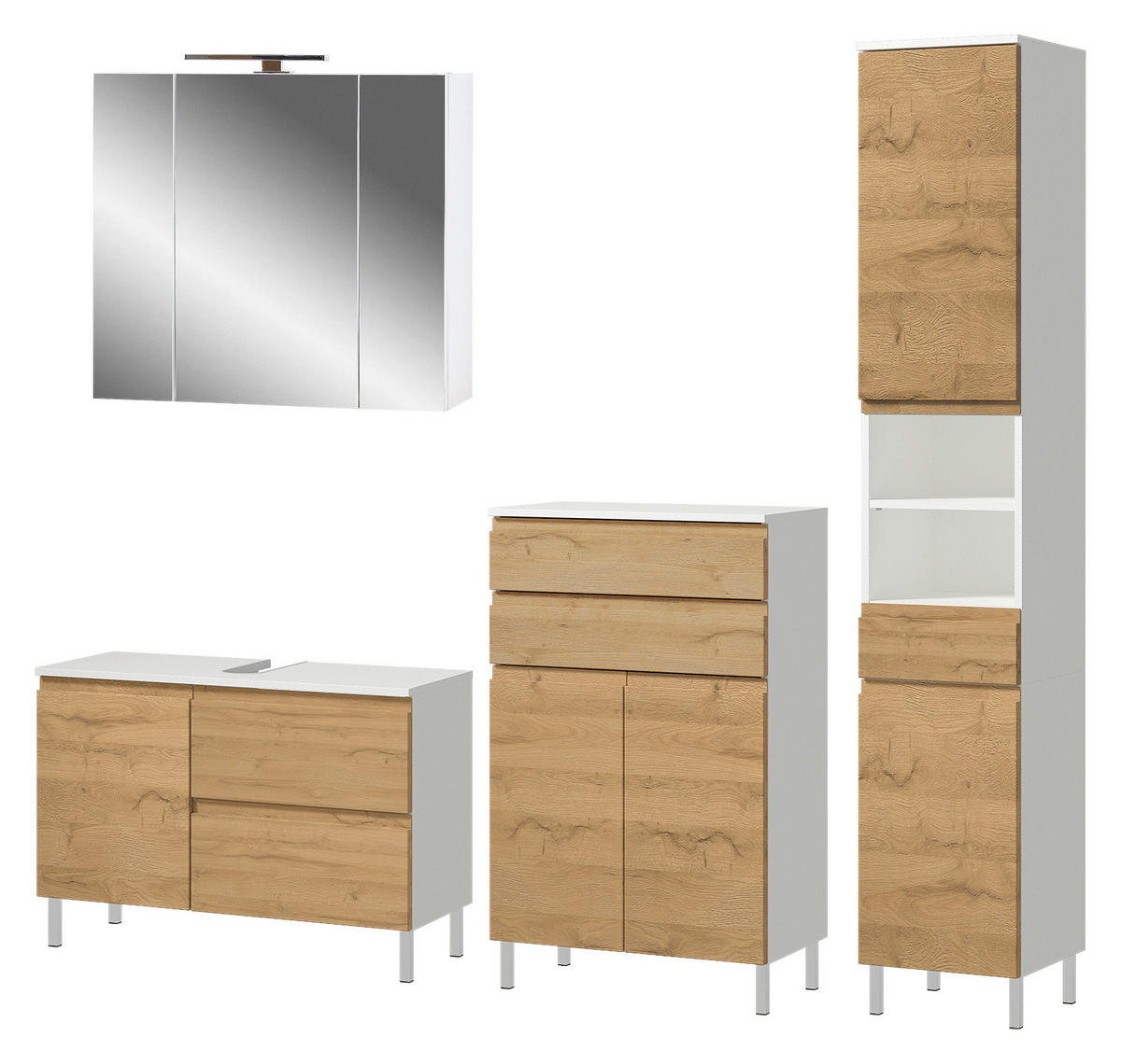 Badezimmer-Set 7962-559 weiß Eiche Grand-Son Nachbildung B/H/T: ca. 204x190x34 cm 7962-559 - Eiche/weiß (204,00/190,00/34,00cm) - Germania