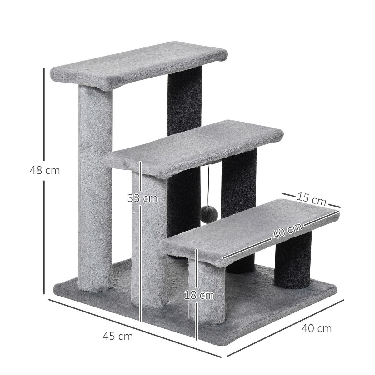 PawHut Haustiertreppe grau Polyester B/H/L: ca. 40x48x45 cm Haustiertreppe - grau (45,00/40,00/48,00cm) - PawHut