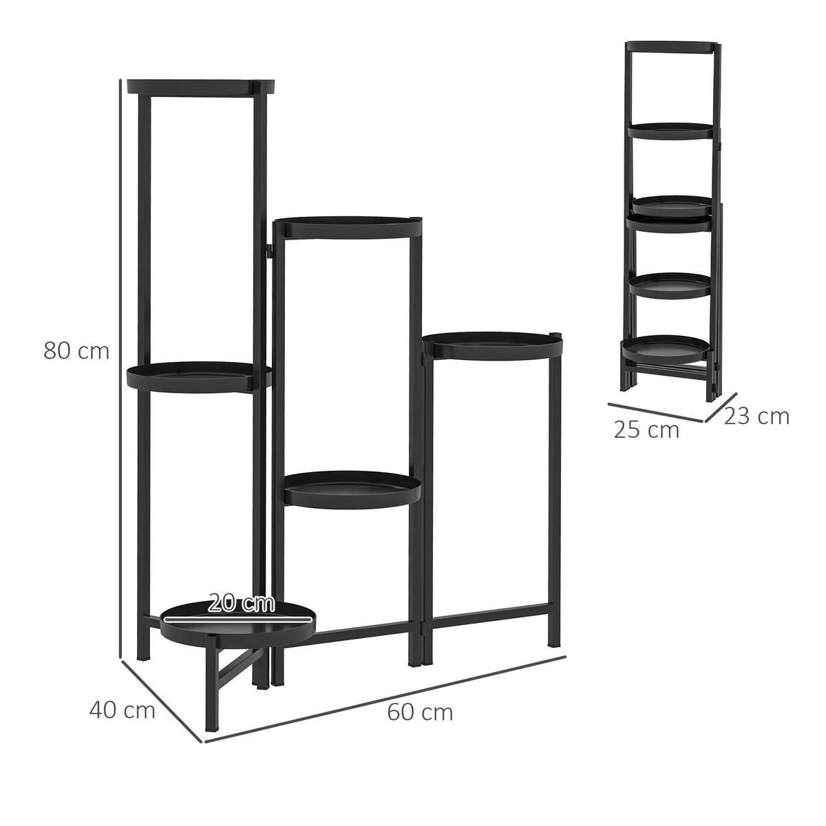 Outsunny Pflanzenständer schwarz Metall B/H/L: ca. 40x80x60 cm Pflanzenständer - schwarz (60,00/40,00/80,00cm) - Outsunny
