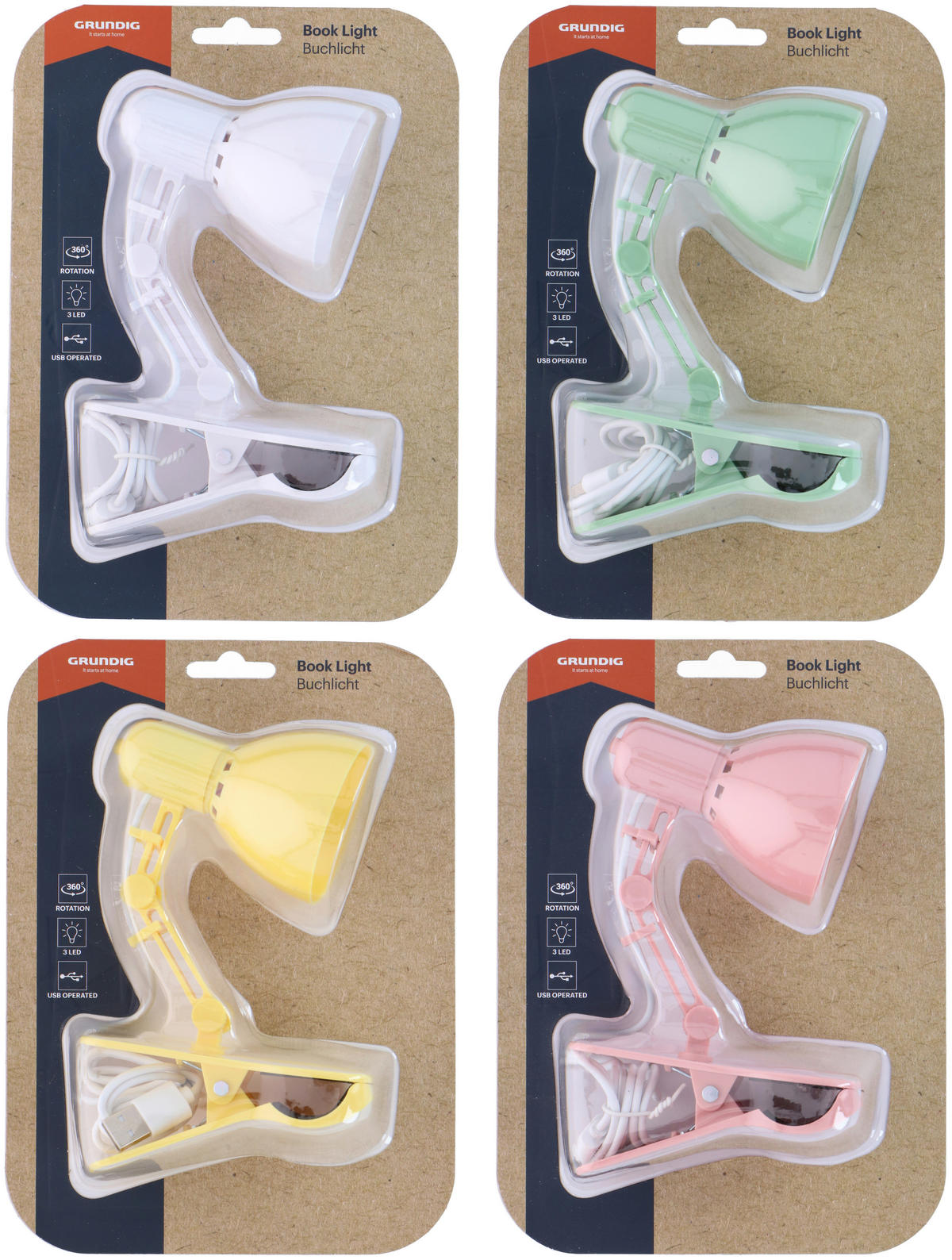 Grundig Clip-Buchlicht weiß grün gelb rosa B/H/T: ca. 6x19x10,8 cm Clip-Buchlicht - weiß/gelb (6,00/19,00/10,80cm) - Grundig