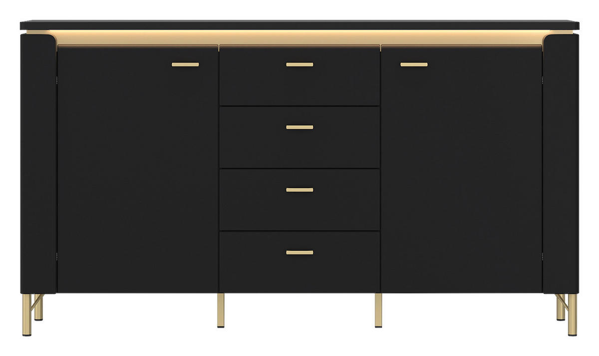Sideboard Norica schwarz matt gold Optik B/H/T: ca. 155x87x40 cm Norica - gold/schwarz (155,00/87,00/40,00cm)