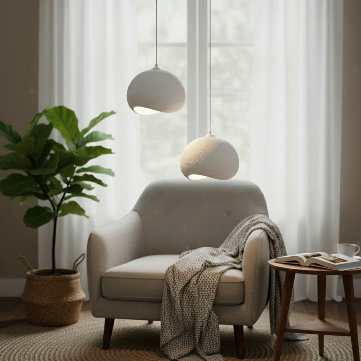 Opviq Pendelleuchte weiß Polyester-Mischgewebe Metall B/H/L: ca. 29x120x34 cm E27 2 Brennstellen Yontu - 15852 - weiß (34,00/29,00/120,00cm) - Opviq