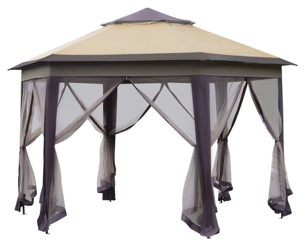 Outsunny Faltpavillon kaffee Mesh B/H/L: ca. 340x285x405 cm Faltpavillon - beige/braun (405,00/340,00/285,00cm) - Outsunny