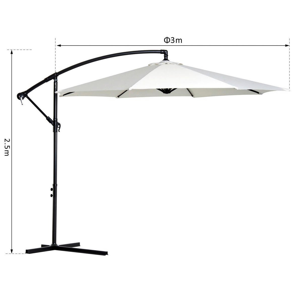 Outsunny Ampelschirm weiß Stahl H/D: ca. 250x300 cm Ampelschirm - weiß (300,00/250,00cm) - Outsunny