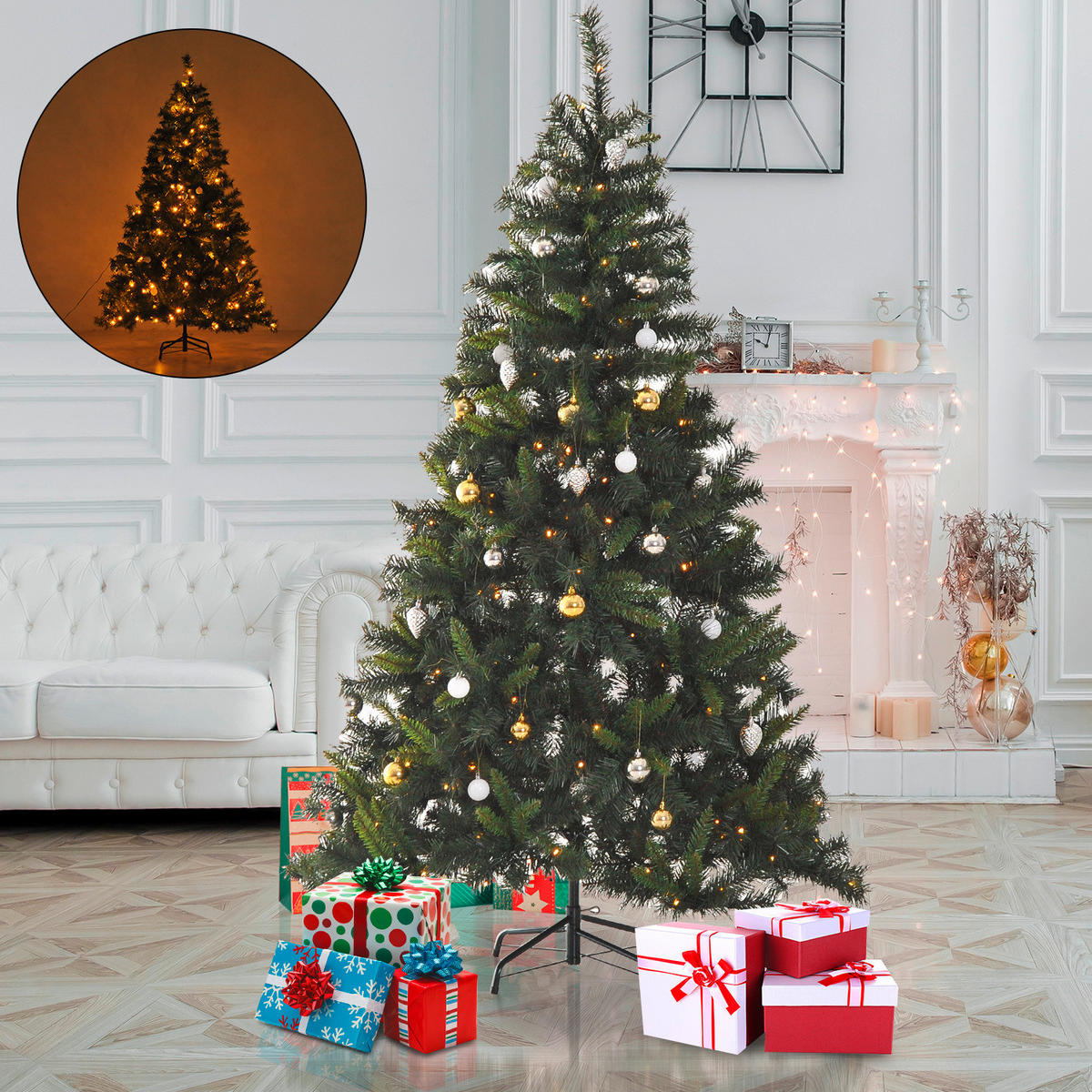HOMCOM Tannenbaum grün Metall H/D: ca. 180x112 cm Tannenbaum_inkl.Christbaumkugeln - grün (112,00/180,00cm) - HOMCOM