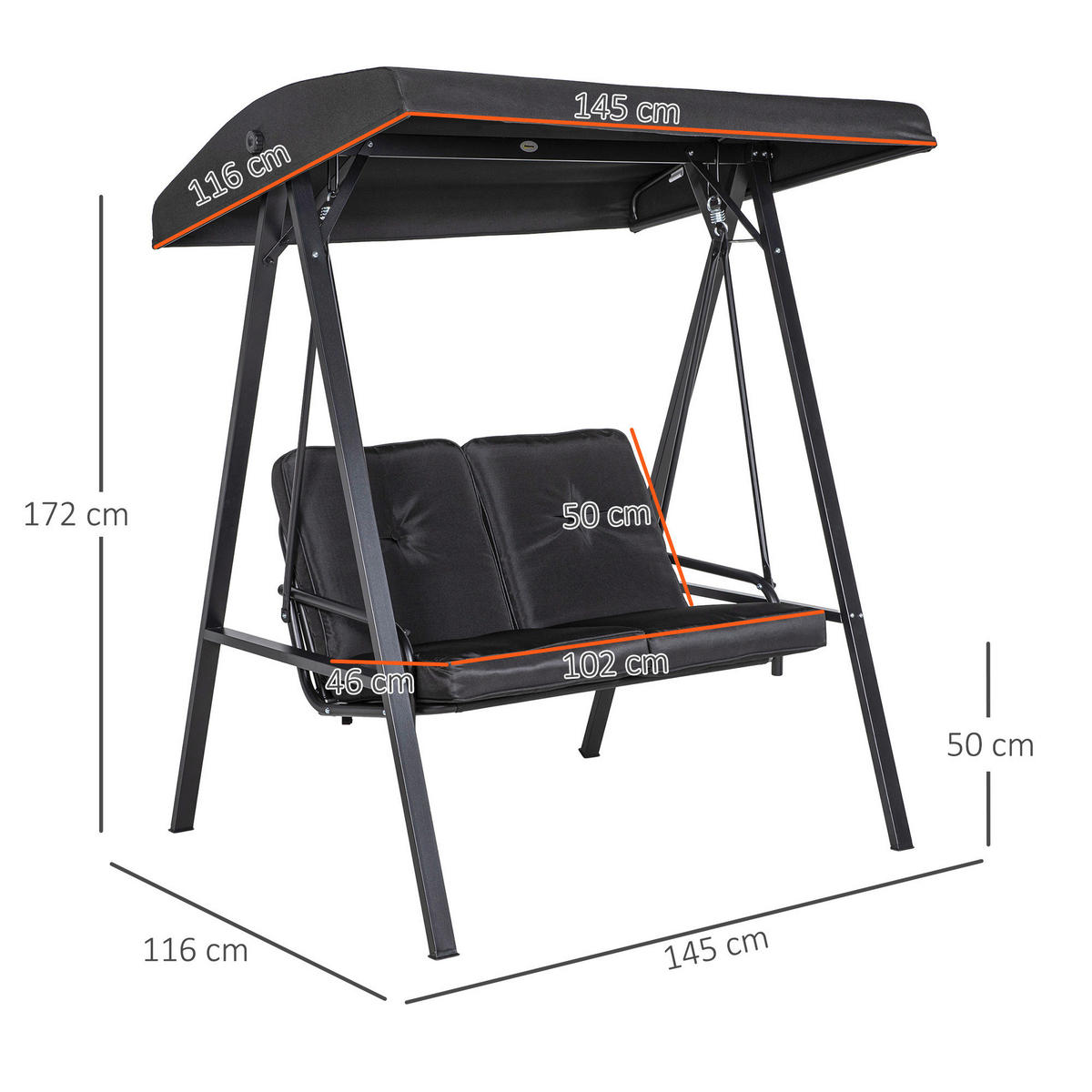 Outsunny Hollywoodschaukel schwarz Polyester B/H/L: ca. 116x172x145 cm Hollywoodschaukel - schwarz (145,00/116,00/172,00cm) - Outsunny