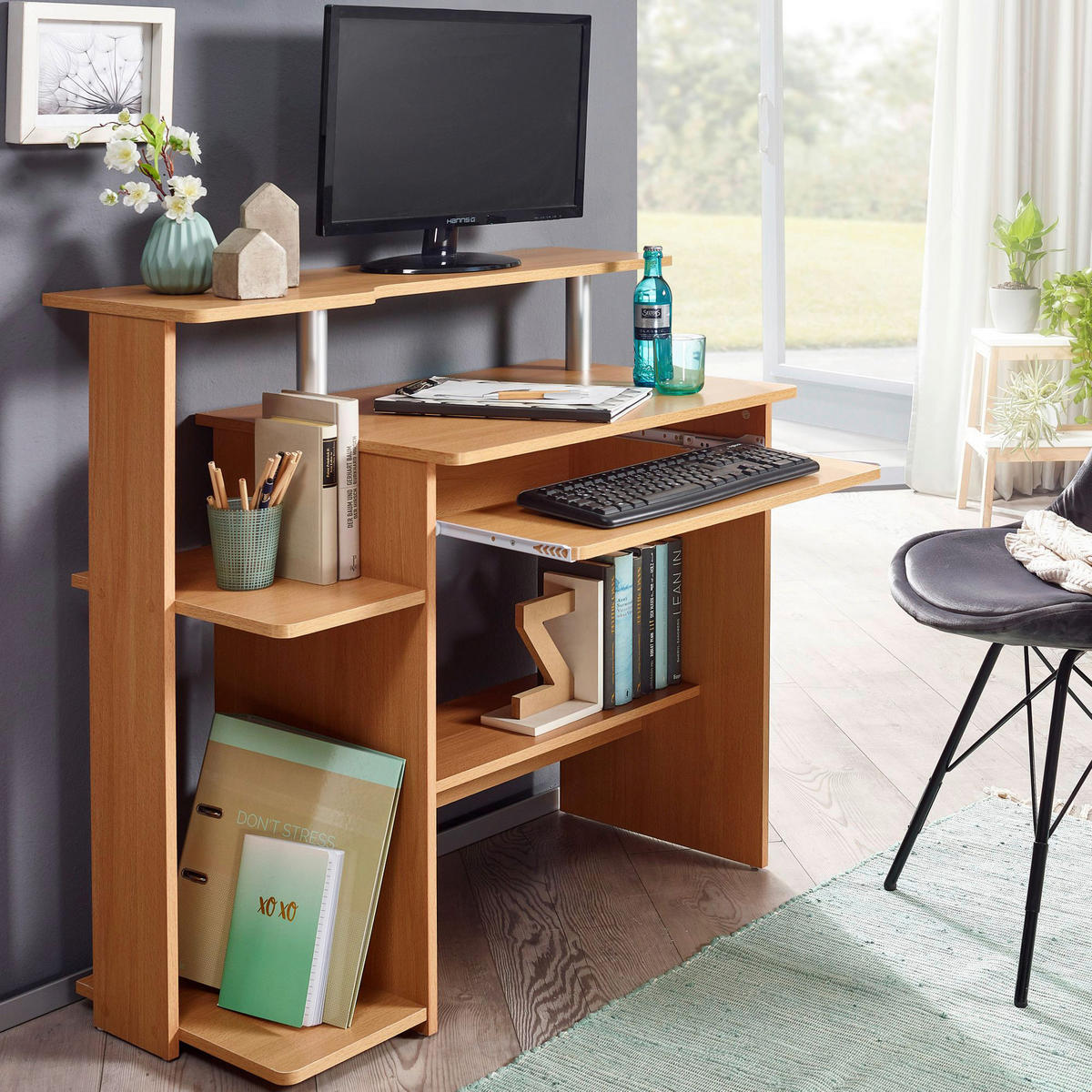 Computertisch buche Nachbildung B/H/T: ca. 94x90,5x48,5 cm Computertisch - buche (94,00/90,50/48,50cm) - Wohnling