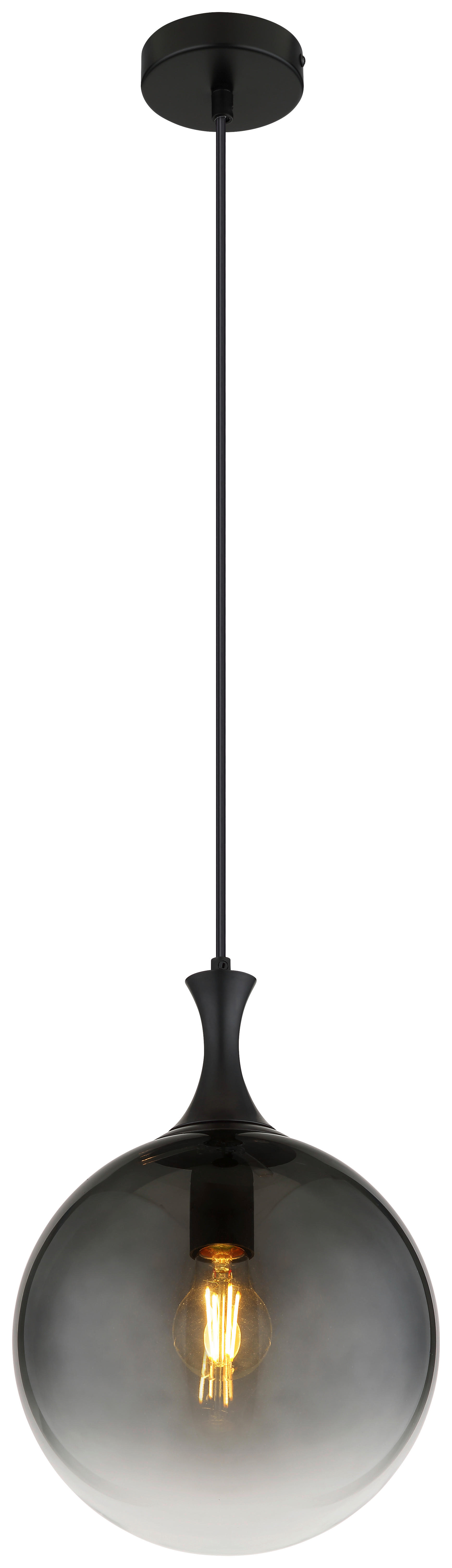 GLOBO Pendelleuchte Rauch mattschwarz Metall Glas H/D: ca. 141x25 cm E27 1 Brennstellen DALTON - mattschwarz/Rauch (25,00/141,00cm) - GLOBO