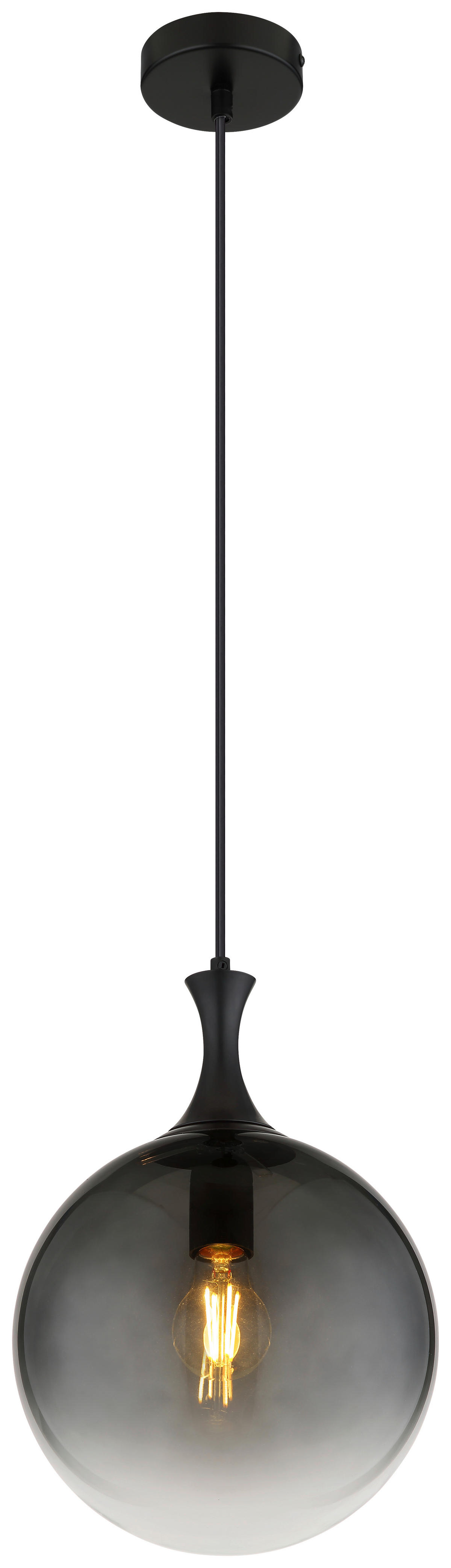 GLOBO Pendelleuchte Rauch mattschwarz Metall Glas H/D: ca. 141x25 cm E27 1 Brennstellen DALTON - mattschwarz/Rauch (25,00/141,00cm) - GLOBO