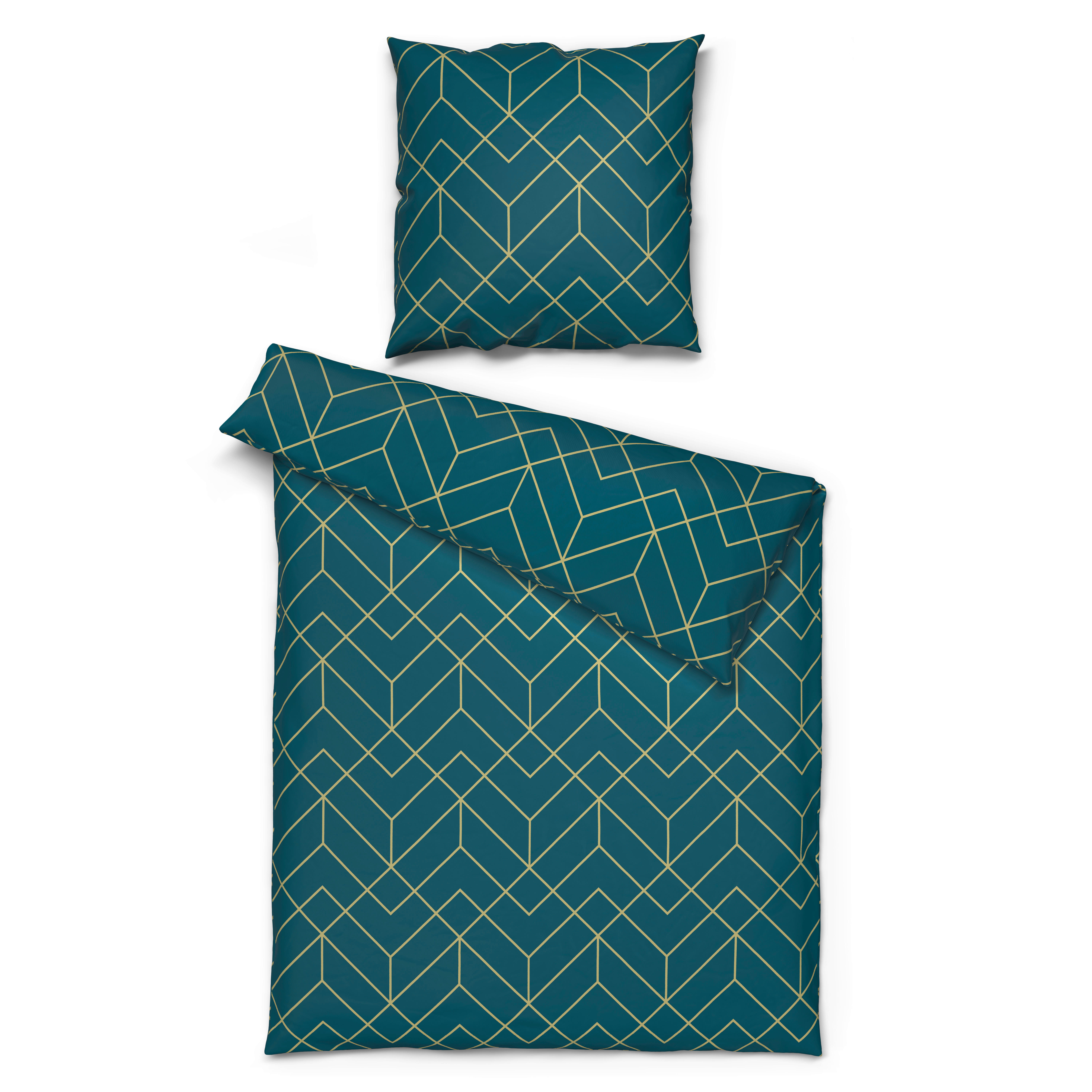 Microfaser Bettwäsche Fleece Bettwäsche-Fleece Grafik 135x200cm - gold/petrol (135,00/200,00cm)