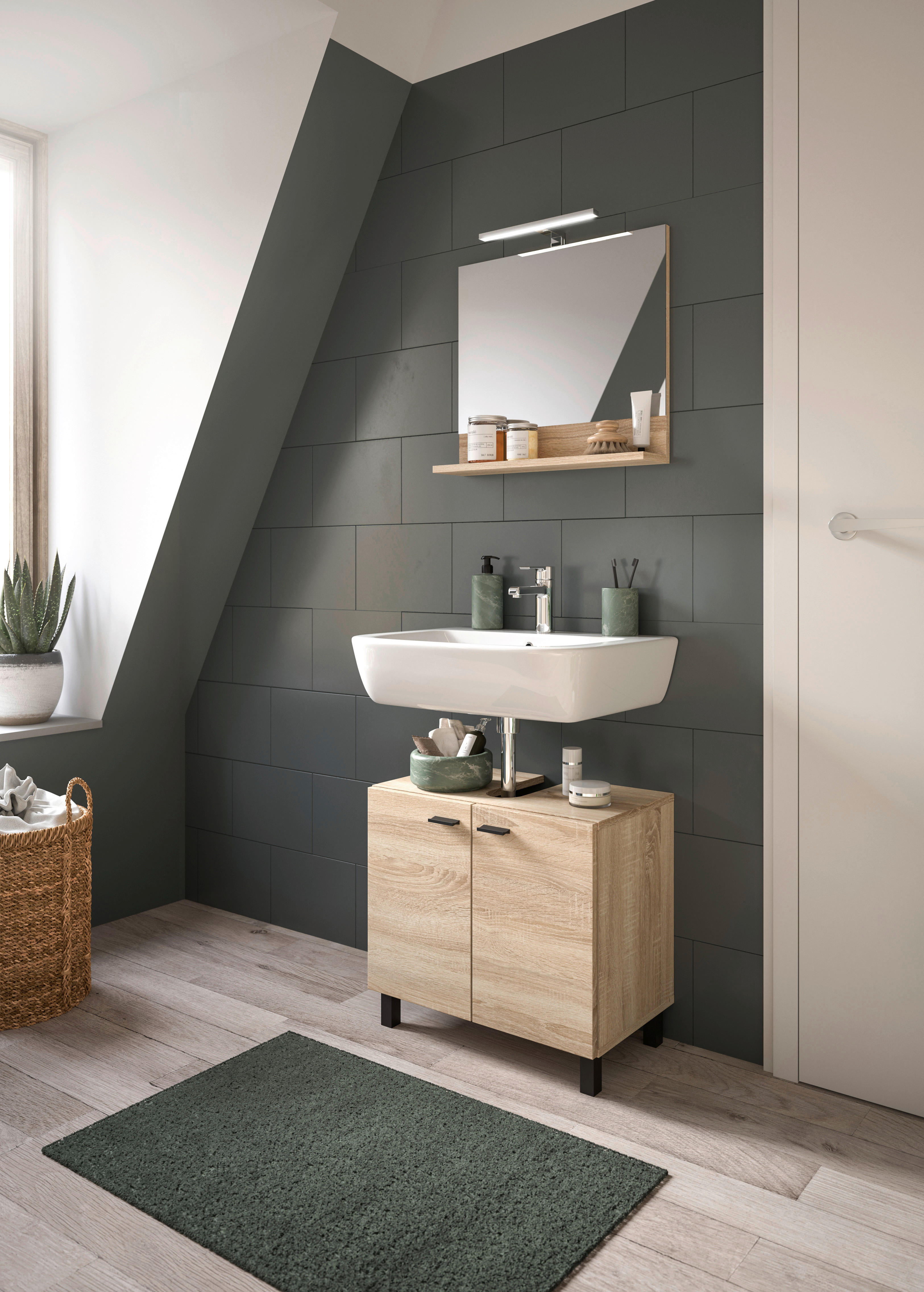 Badezimmer-Set BOSTON Eiche Sonoma Nachbildung B/H/T: ca. 57x186x33 cm BOSTON - Eiche (57,00/186,00/33,00cm) - xonox.home