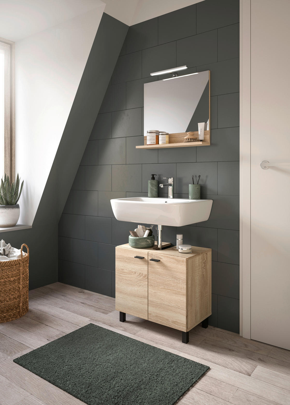 Badezimmer-Set BOSTON Eiche Sonoma Nachbildung B/H/T: ca. 57x186x33 cm BOSTON - Eiche (57,00/186,00/33,00cm) - xonox.home