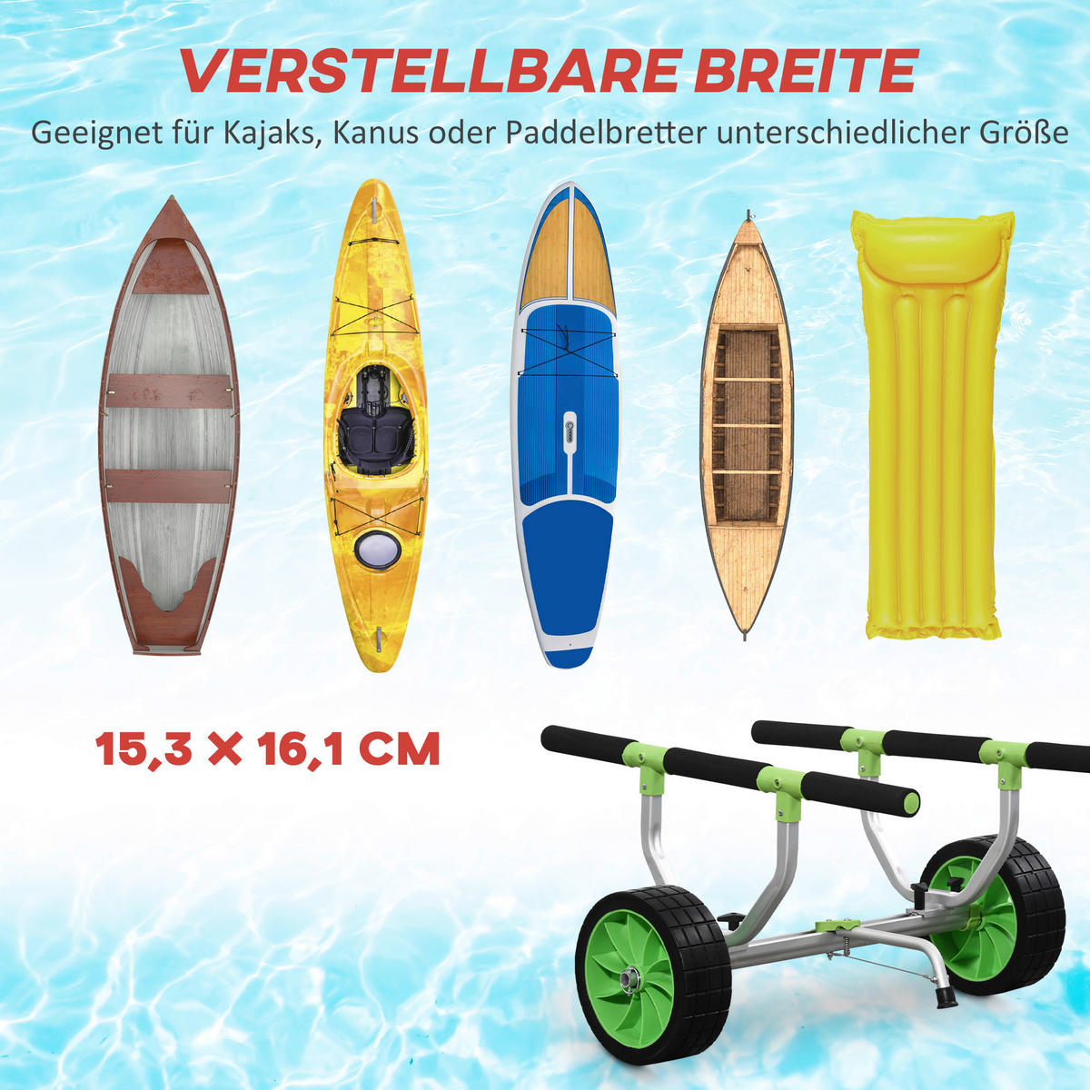 SPORTNOW Outdoor-Aktivitäten grün Edelstahl B/H/L: ca. 72,5x79x42 cm Kajakwagen - schwarz/grün (42,00/72,50/79,00cm) - SPORTNOW