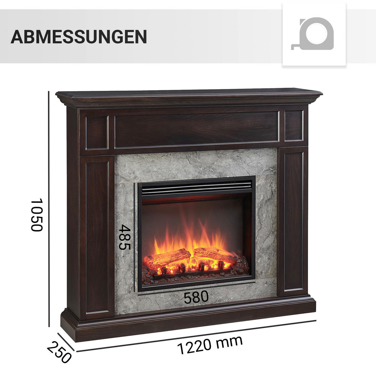 Balderia Elektrischer-Kamin Arthur EF321A-MT321D-EO dunkelbraun B/H/T: ca. 105x122x25 cm ca. 2000 W Elektro-Kamin Arthur - dunkelbraun (105,00/122,00/25,00cm) - Balderia