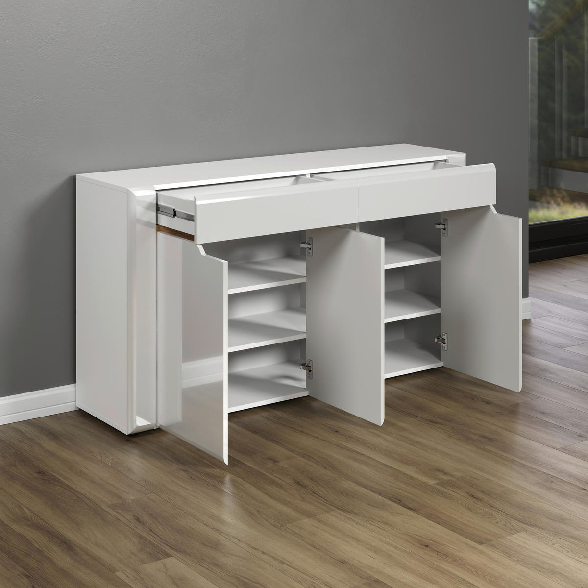 Sideboard Marlon Eiche Evoke Coast Nachbildung weiß Hochglanz B/H/T: ca. 150x84x40 cm Marlon - Eiche/weiß (150,00/84,00/40,00cm)
